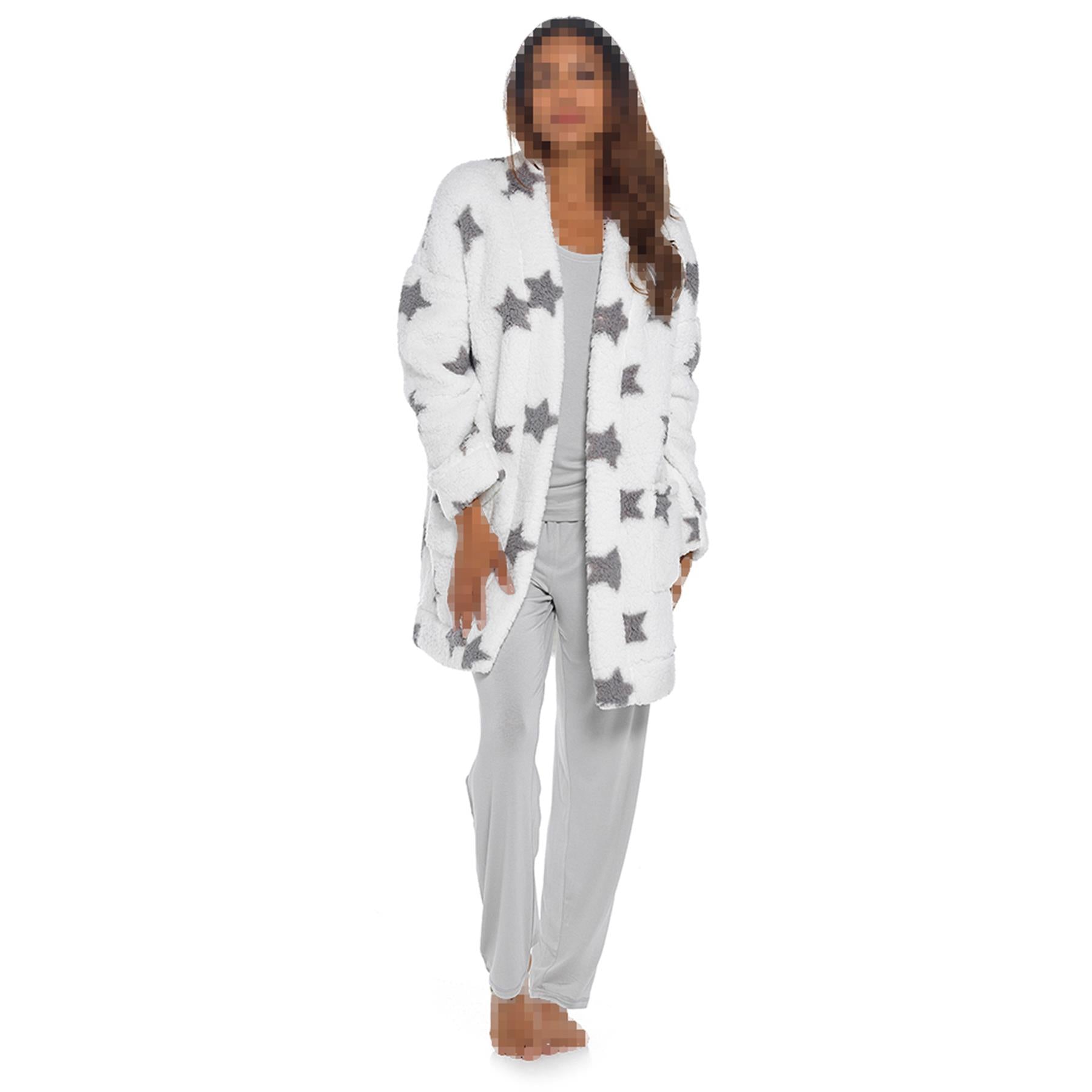 A2Z Ladies Foxbury Sherpa Fluffy Fleece Cardi Dressing Gown Warm Cosy Loungewear