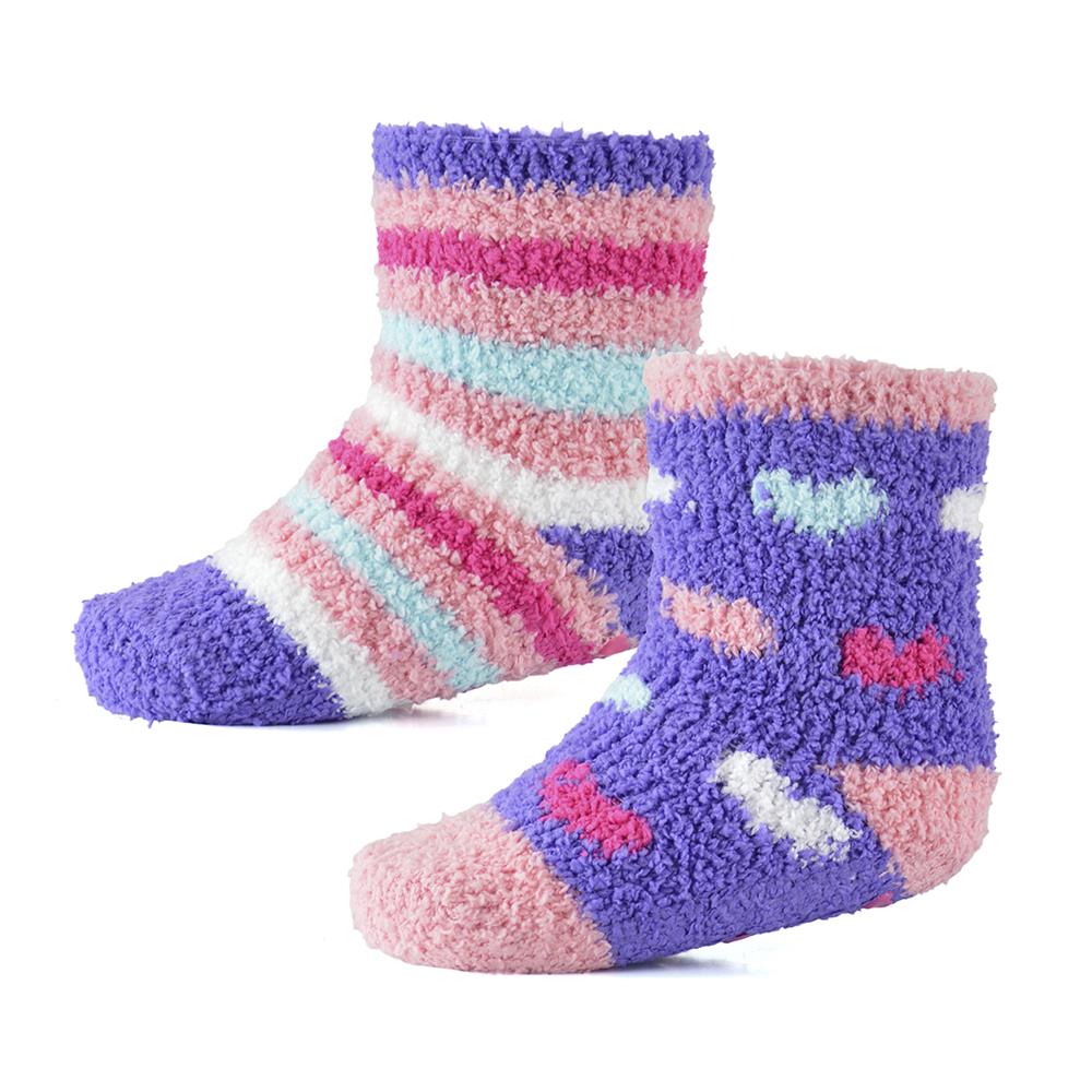 Infant Baby Boys Girls Slipper Fluffy Socks With Gripper Pack of 2 Newborn Socks