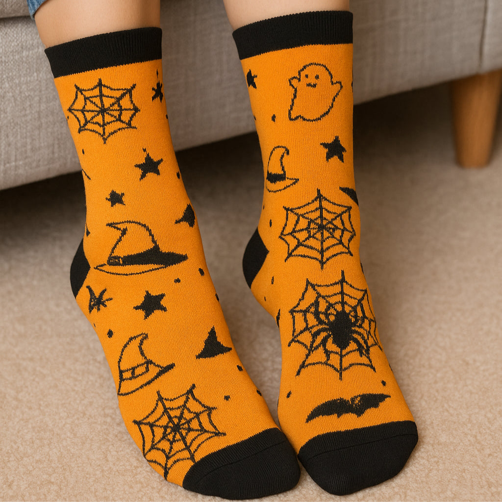 A2Z 4 Kids Girls Boys Novelty Halloween Skeleton Boo Spider Web Warm Crew Socks
