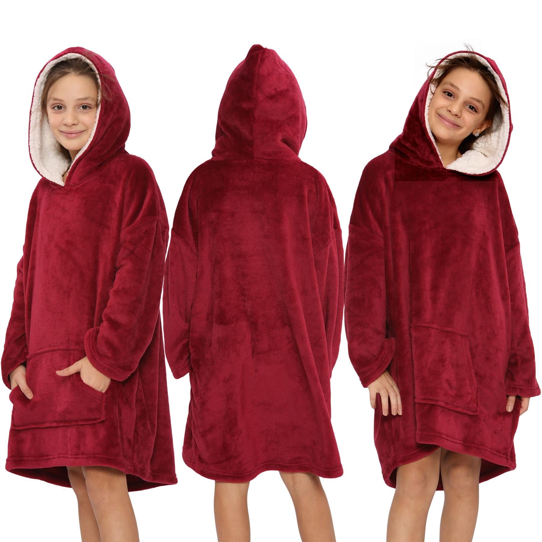 Kids Unisex Oversized Hoodie Red Snuggle Blanket Super Soft Warm Fleece