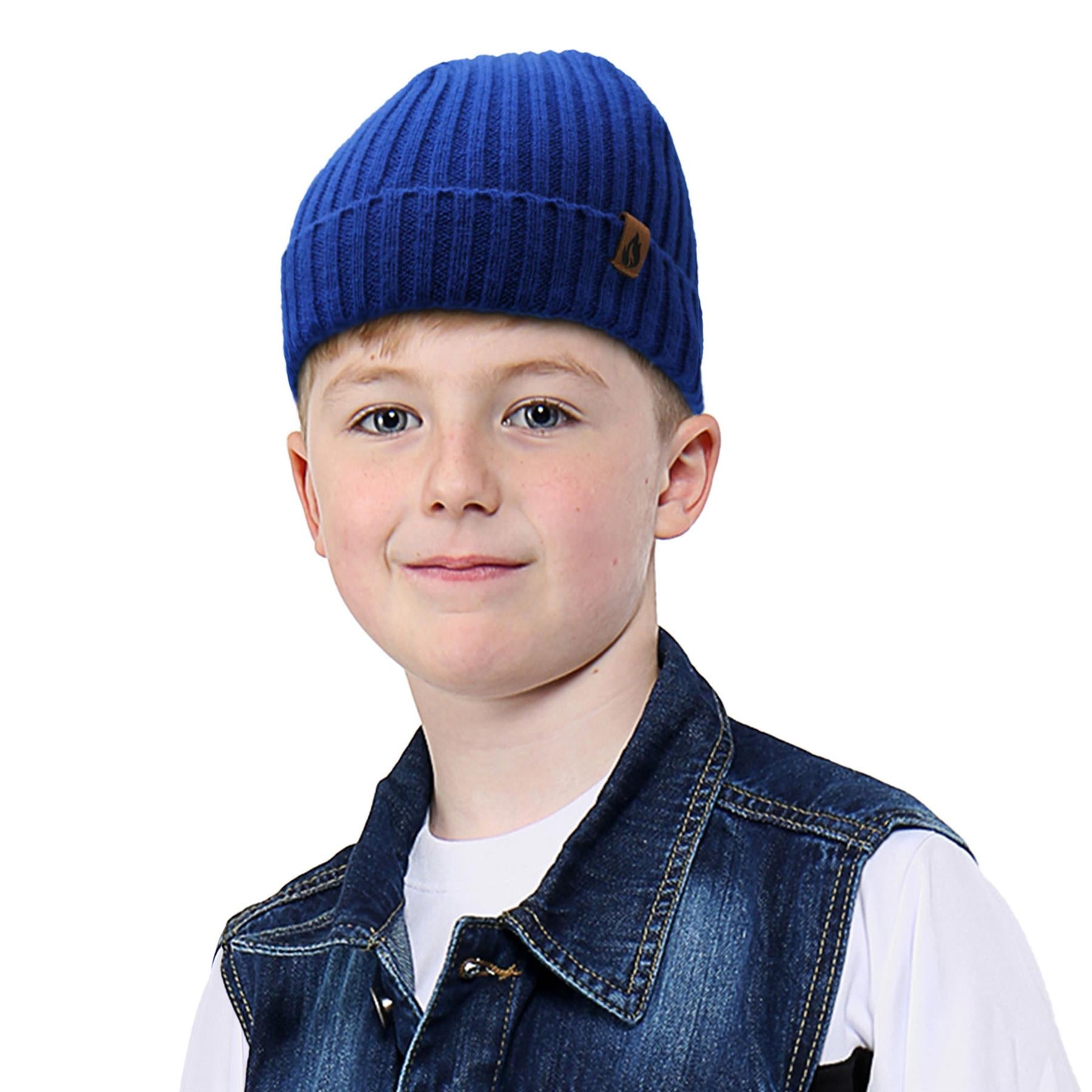 Kids Boys Hat 3 Pack Ribbed Winter Warm Cosy Fashionable Indoor Outdoor Hats