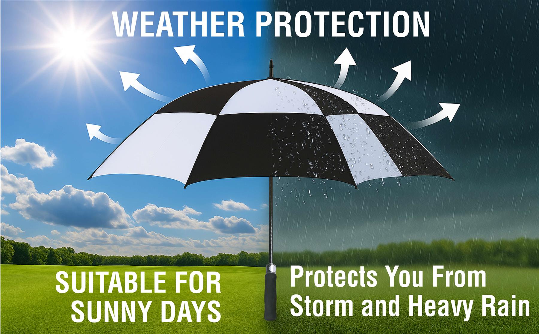 A2Z Golf Umbrella Auto Open Wind Rain Resitant 152cm Double Canopy Vented Brolly