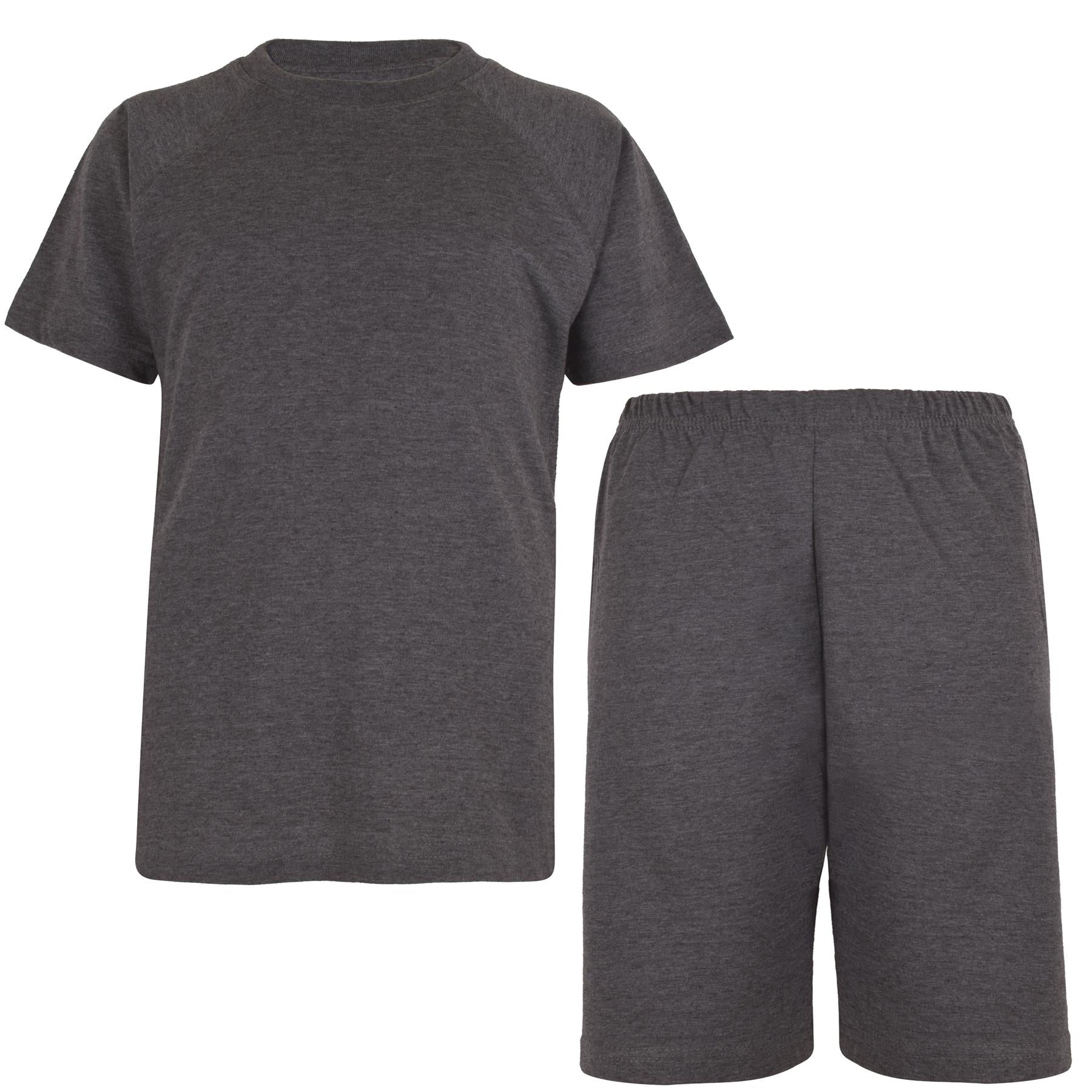Kids Girls Boys Raglan Sleeves Plain Pyjamas 2 Piece Comfortable Shorts Set 5-14