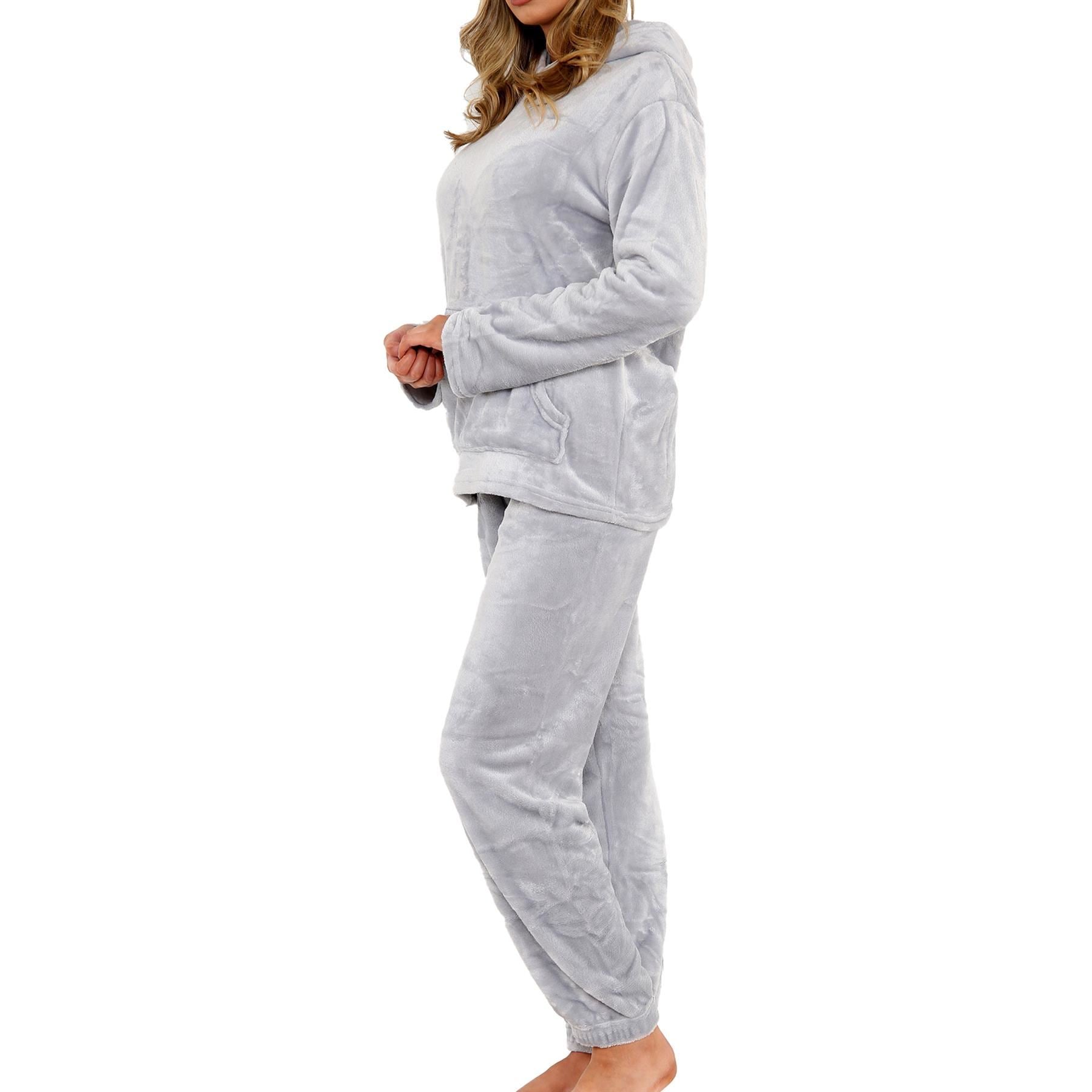 Ladies Pyjamas Soft Warm Fleece Adults Hooded Pyjamas 2 Piece Gift For Womens