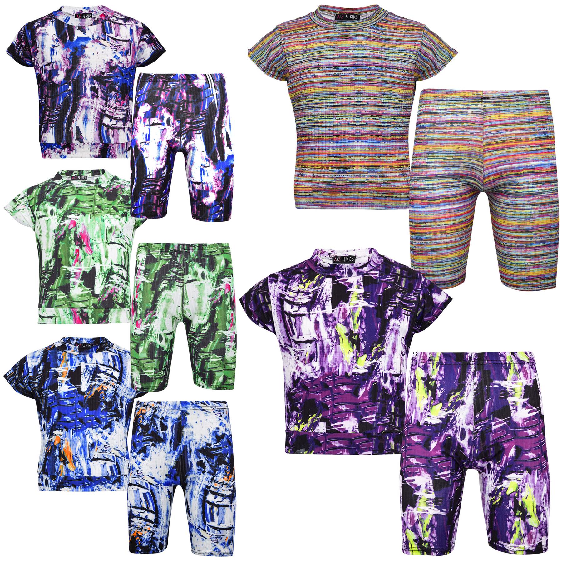 Girls Top Kids Short Sleeves Crop Top Tie Dye Print T Shirt Top & Shorts Set