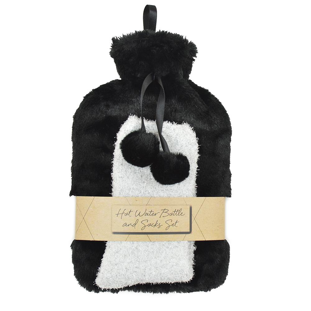 A2Z Hot Water Bottle 1.5 Litre Plush Faux Fur Fleece Cover & Cosy Socks Gift Set