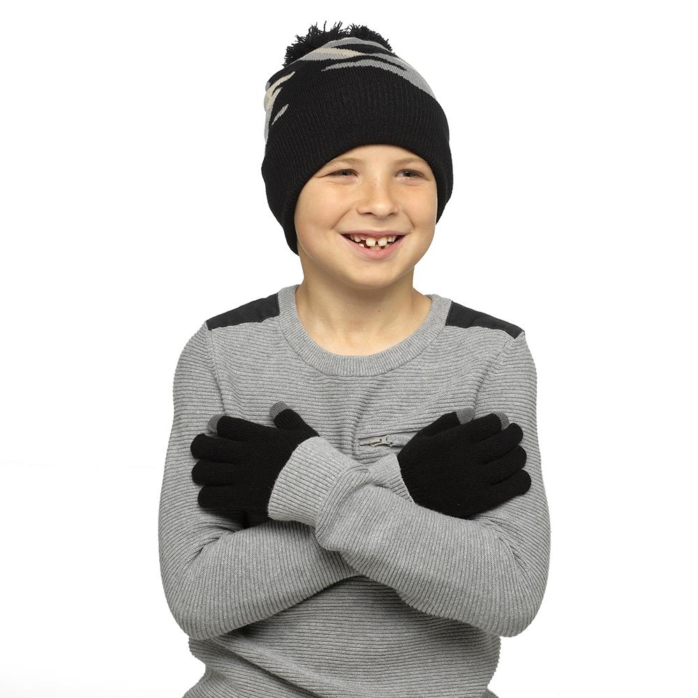 Kids Boys Hat Knitted Bobble Pom Pom Camo Hats Gloves Set Winter Warm Gloves Set