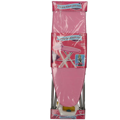 Kids Pink Ironing Board & Iron Toy Set Foldable Metal Legs Kids Role Play Fun