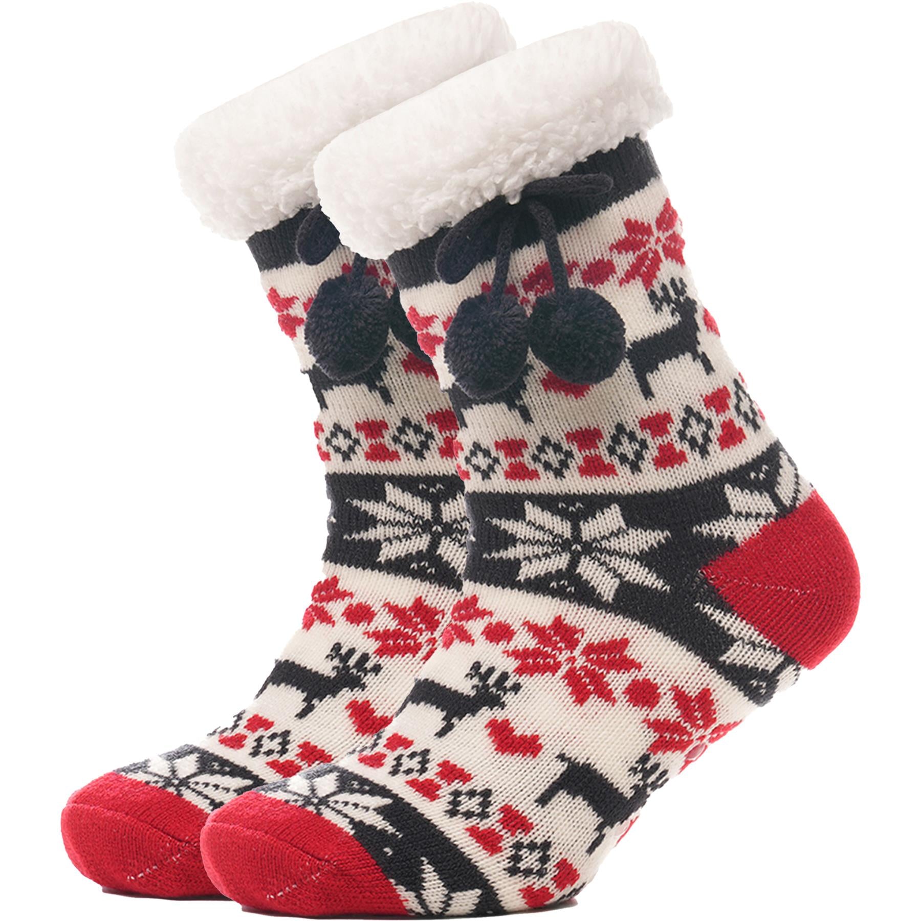 A2Z Ladies Socks Christmas Lounge Sherpa Fleece Lining Pompom Gripper Women Sock