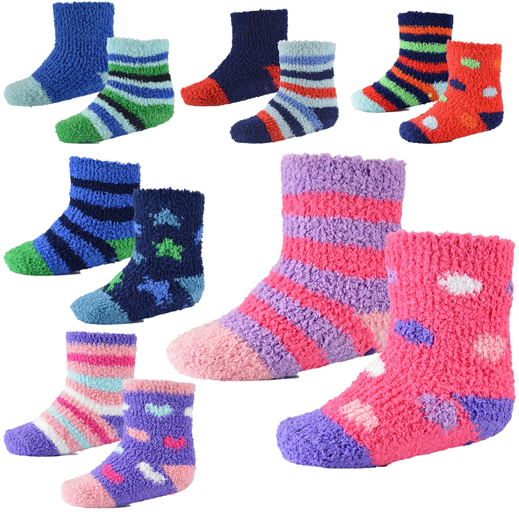 Infant Baby Boys Girls Slipper Fluffy Socks With Gripper Pack of 2 Newborn Socks