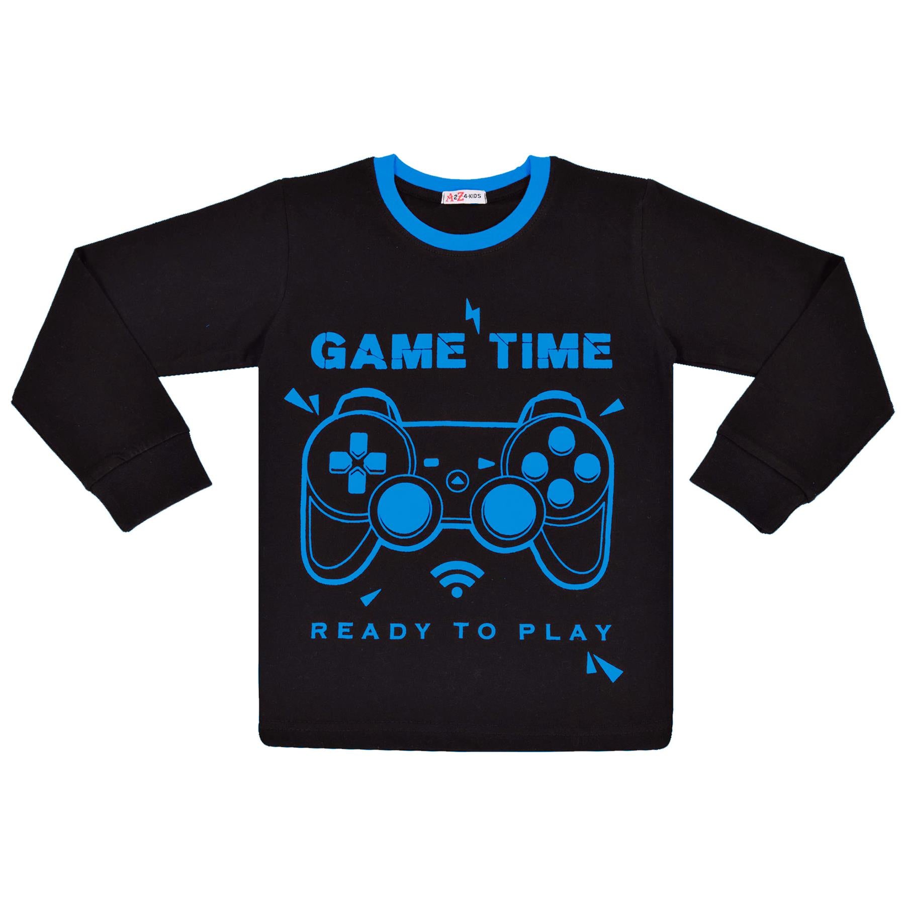 Kids Girls Boys Game Time Black Print Pyjamas Set