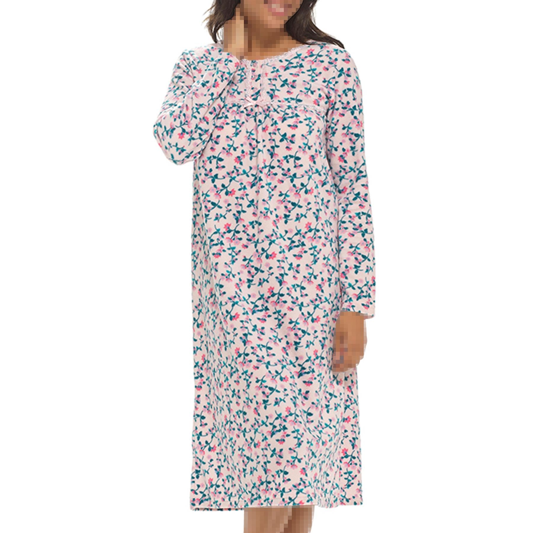 Ladies Nightie Soft Feel Polar Fleece Women's Nightgown Button Placket Sleepwear