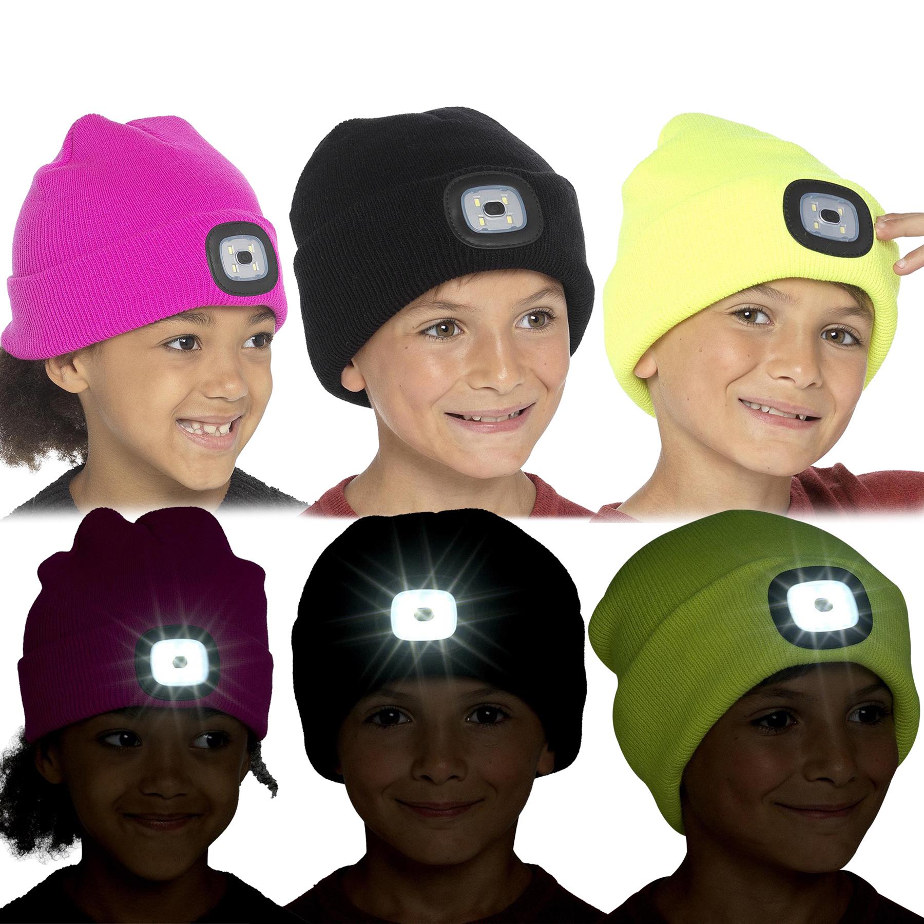 A2Z 4 Kids Girls Boys LED Hats Beanie Light Up Battery Powered Winter Warm Caps