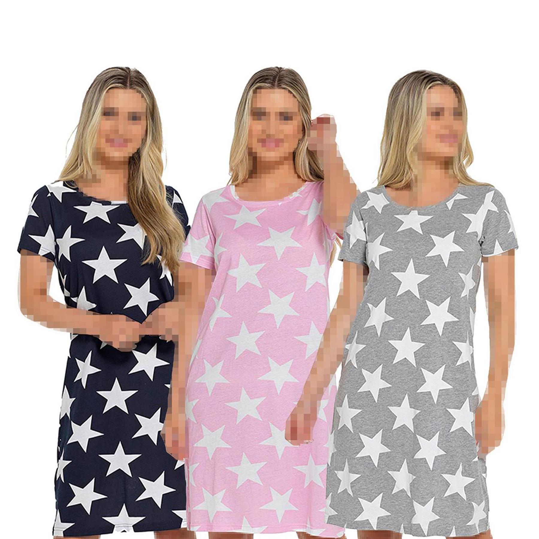 A2Z Ladies Short Sleeves Nightie Star Cotton Jersey Nightshirts Night Dress 8-22