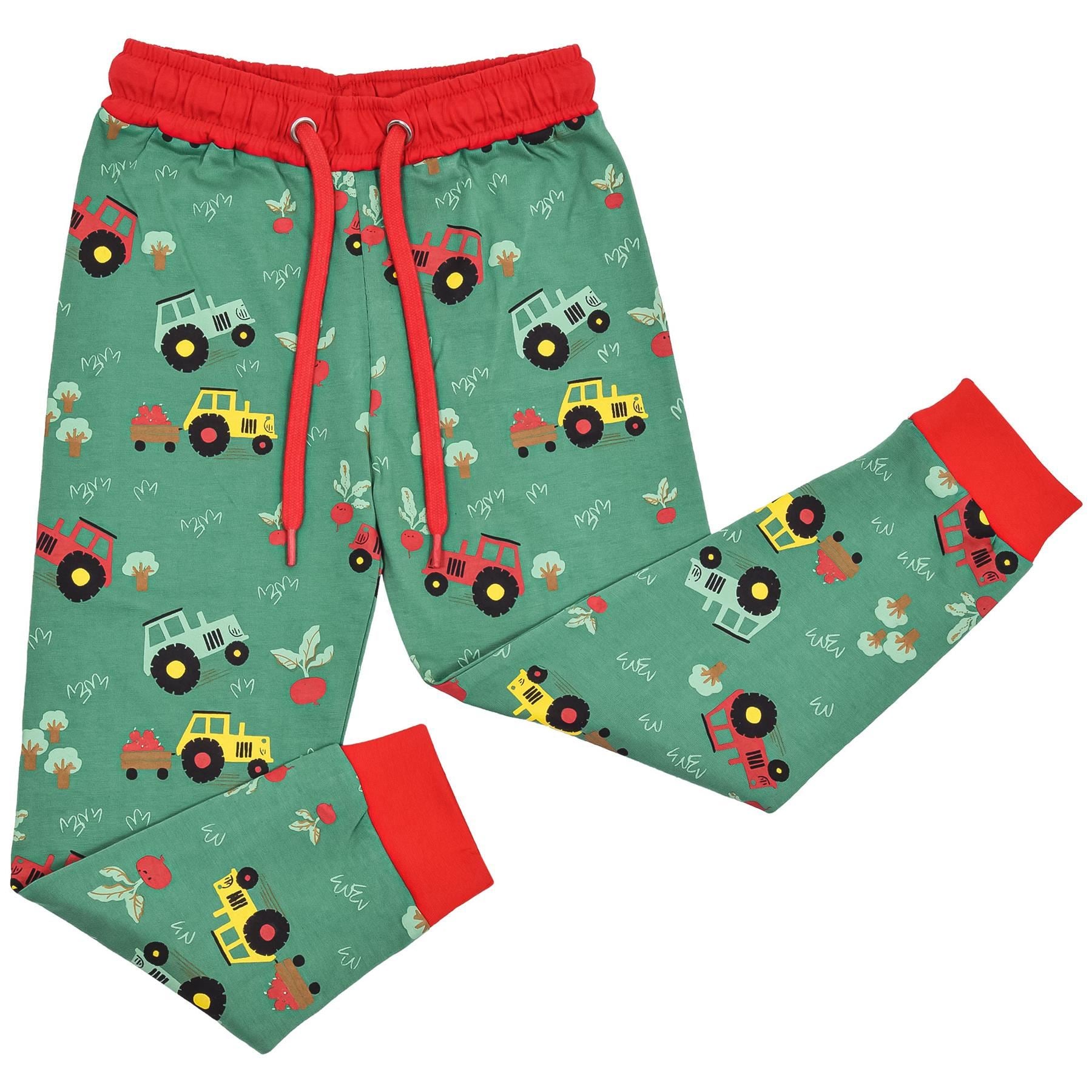 Kids Girls Boys Tractor Print Green Pyjamas Set