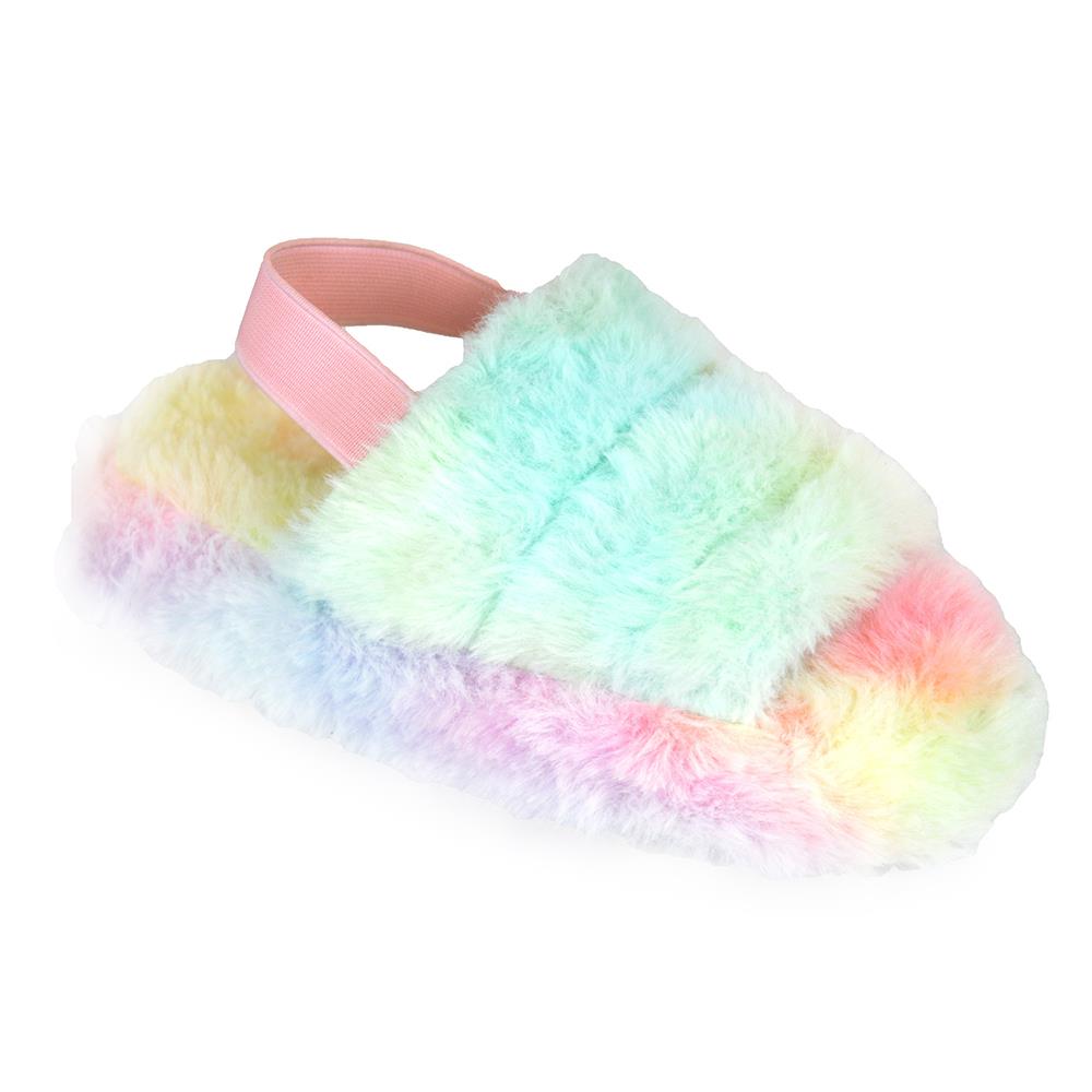 A2Z 4 Kids Girl Boys Fuzzy Slippers Faux Fur Quilted Sliders Backstrap Sliders
