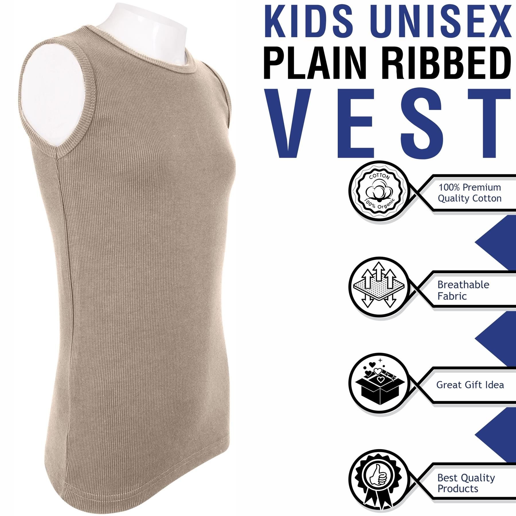 Kids Girls Boys Childrens Vest Top Tank Top Fitted 100% Rich Cotton 2-13 Years