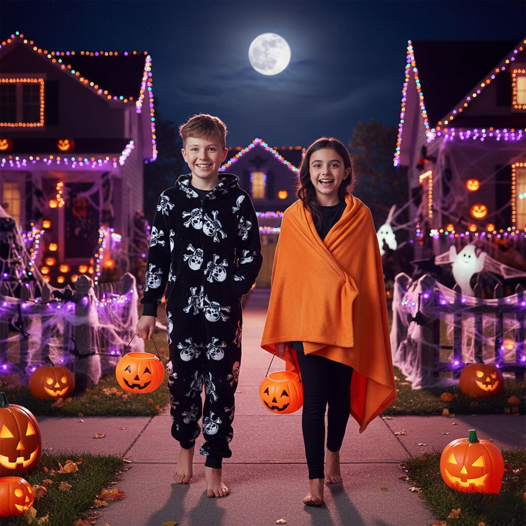 Kids Fun Halloween Skull Bones Print Onesie Pyjama Sets For Girls Boys Jumpsuit