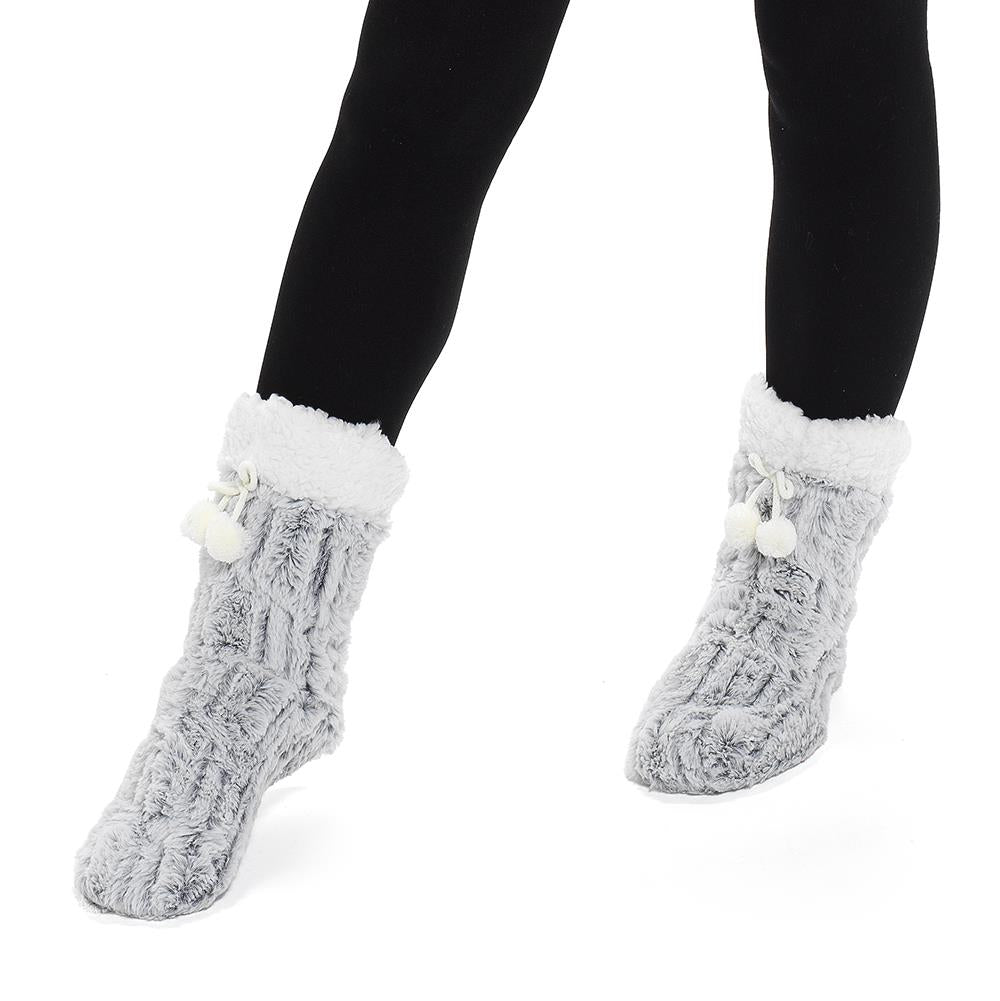 A2Z Ladies Furry Loung Socks Sherpa Lining Pompom Comfort Soft Fuzzy Socks