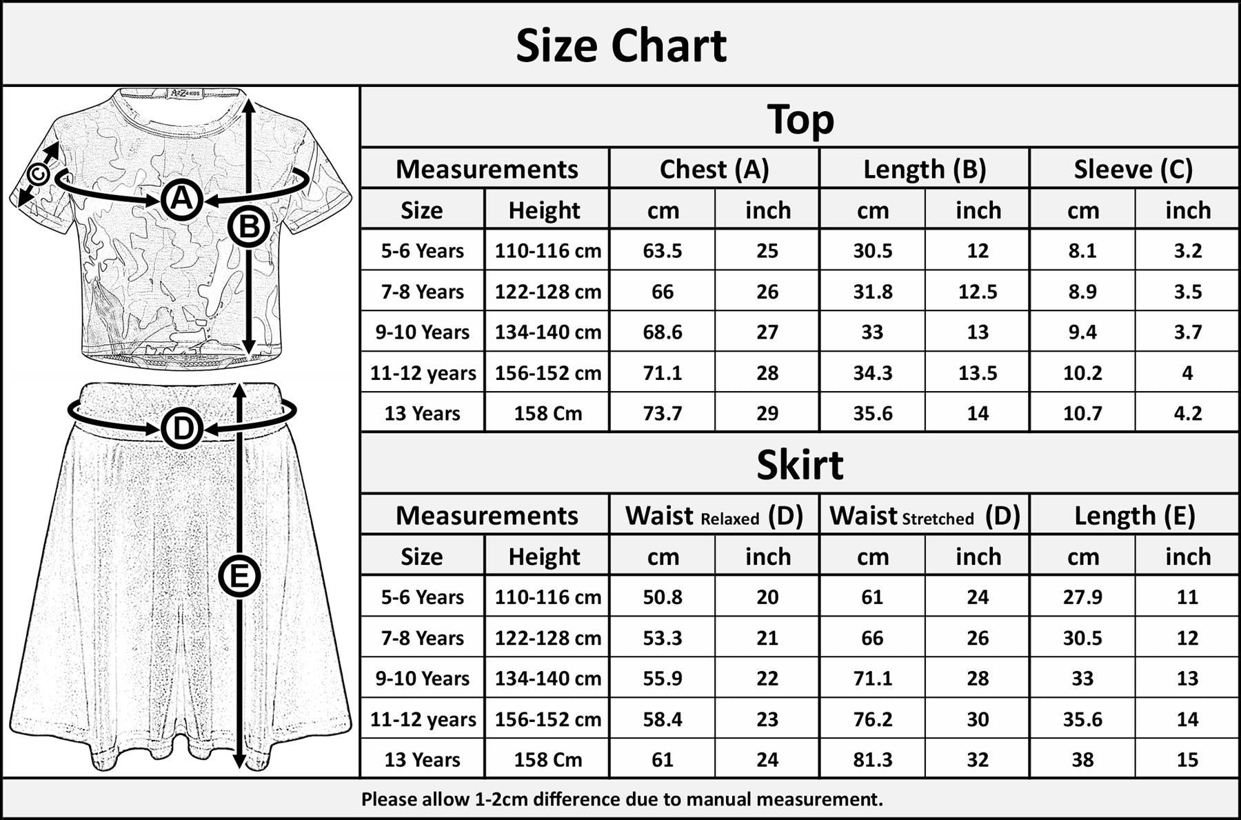 Kids Girls Camouflage Print Crop Top & Skater Skirt Summer Wear Outfit Set