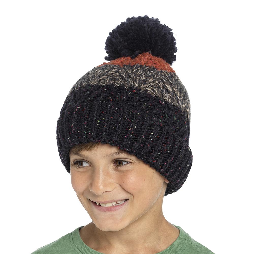 A2Z 4 Kids Boys Hat Striped Cable Bobble Knit Pom Fleece Winter Warm Cosy Hats