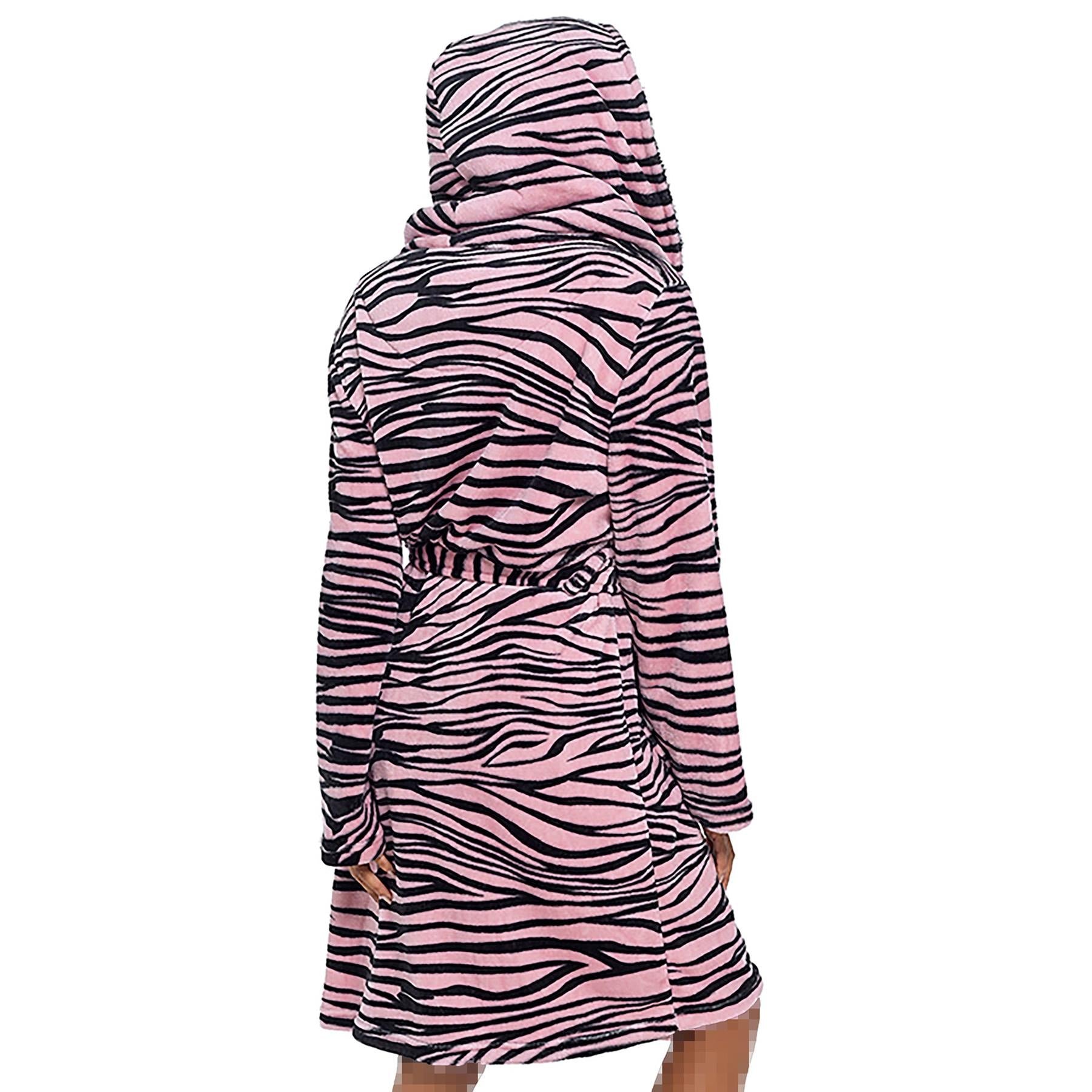 A2Z Women's Luxurious Flannel Fluffy Fleece Robe Zebra Hooded Dressing Gown