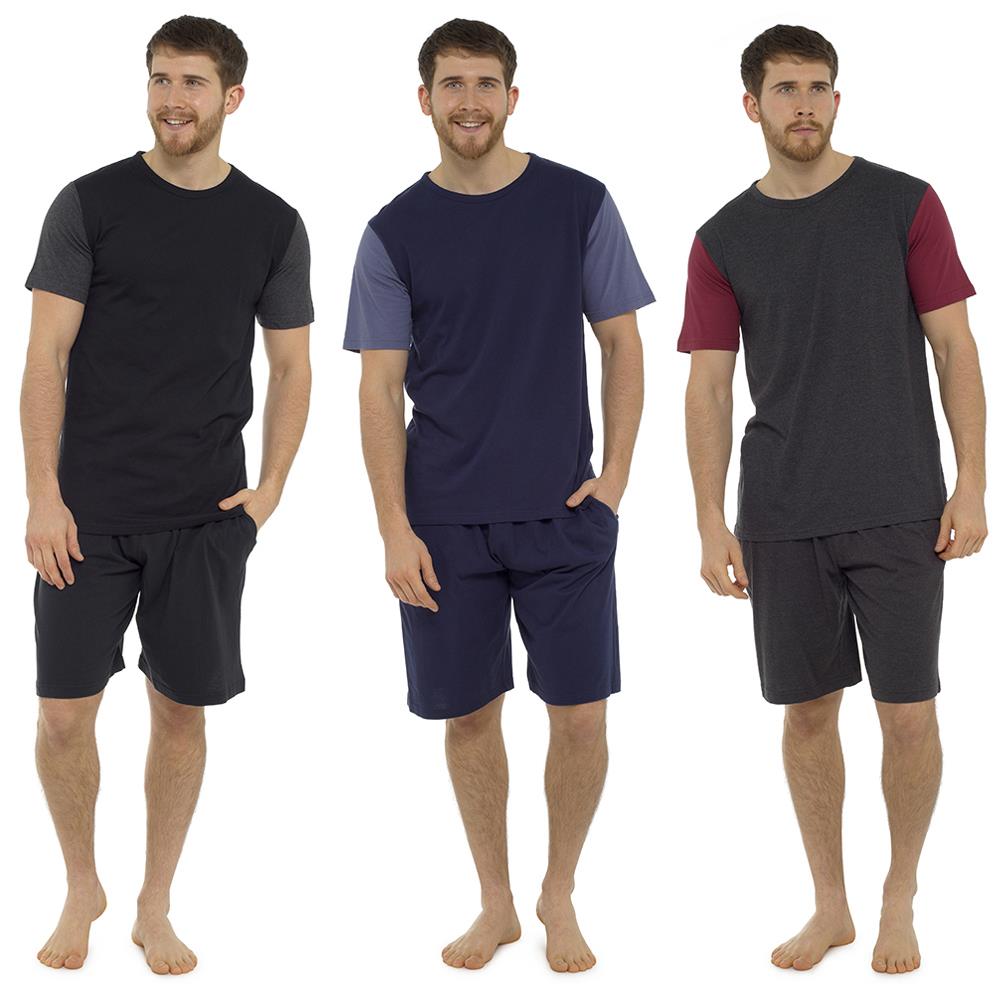 A2Z Mens Pyjama Contrast Panel Short Sleeve T-Shirt Shorts Pyjamas 2 Pieces Set