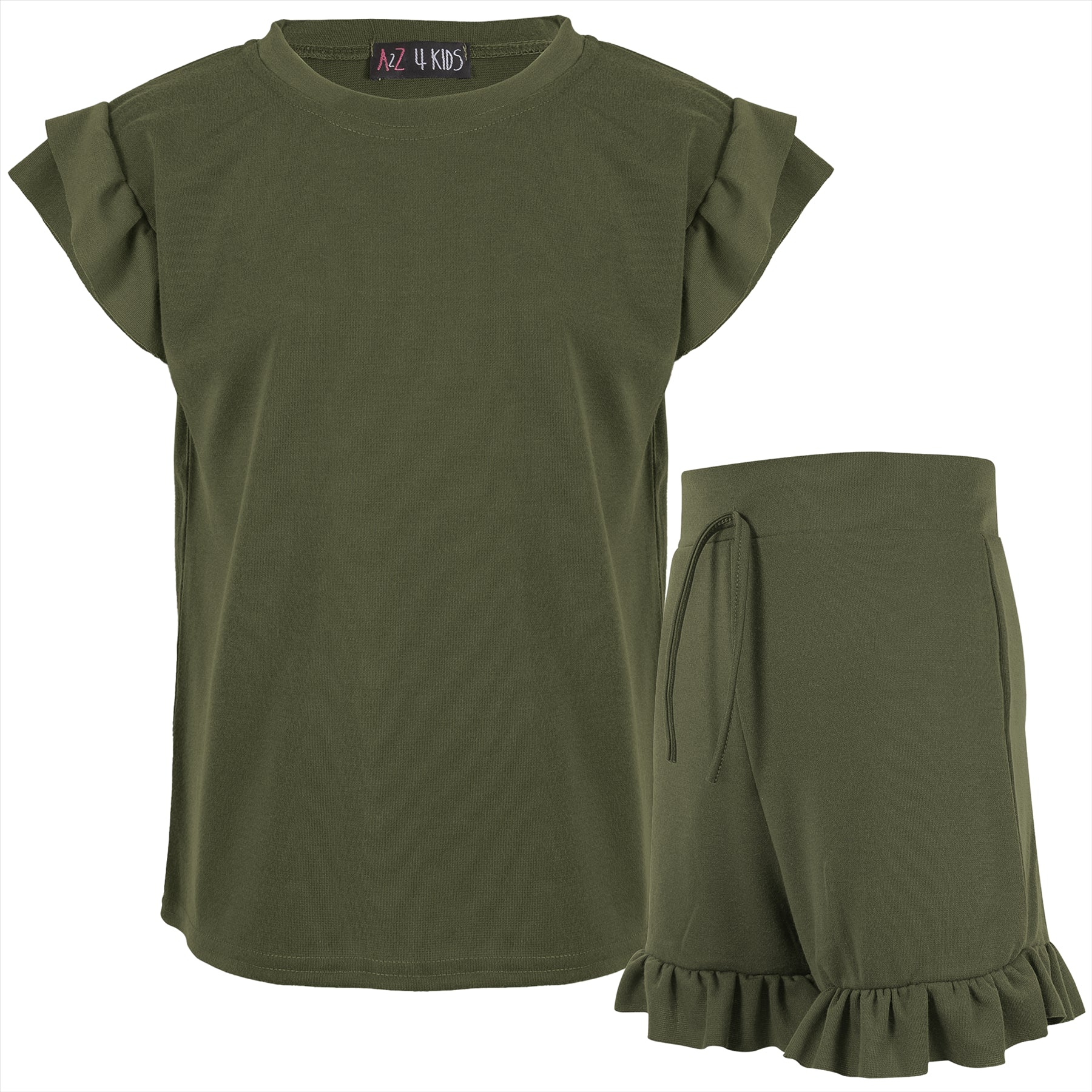 Kids Girls Flared Cap Sleeves Crop Top Plain Color T Shirt Top & Hot Shorts Set