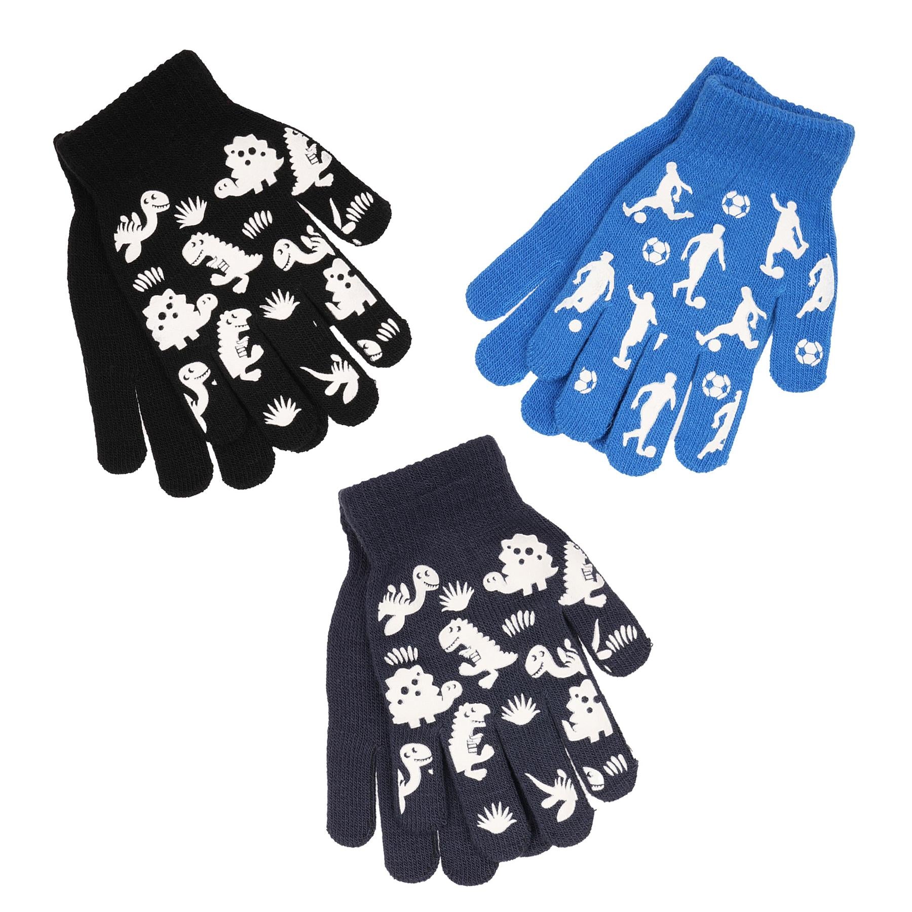 Boys Xmas Gloves 3 Pack Warm Magic Glow In The Dark Mitten Full Finger Gloves