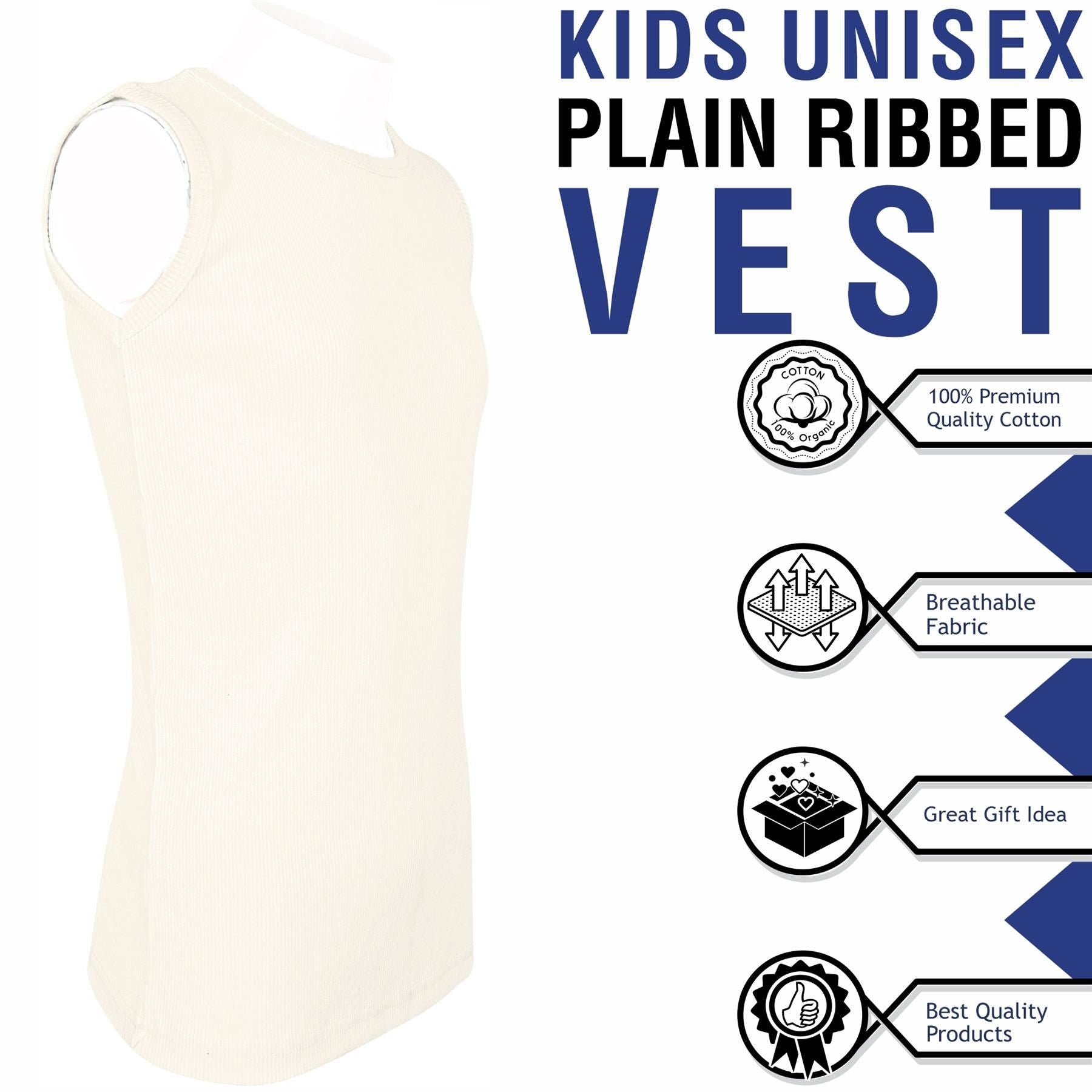 Kids Girls Ribbed Vest Top 100% Thick Cotton Fashion Tank Tops T Shirt 2-13 Year