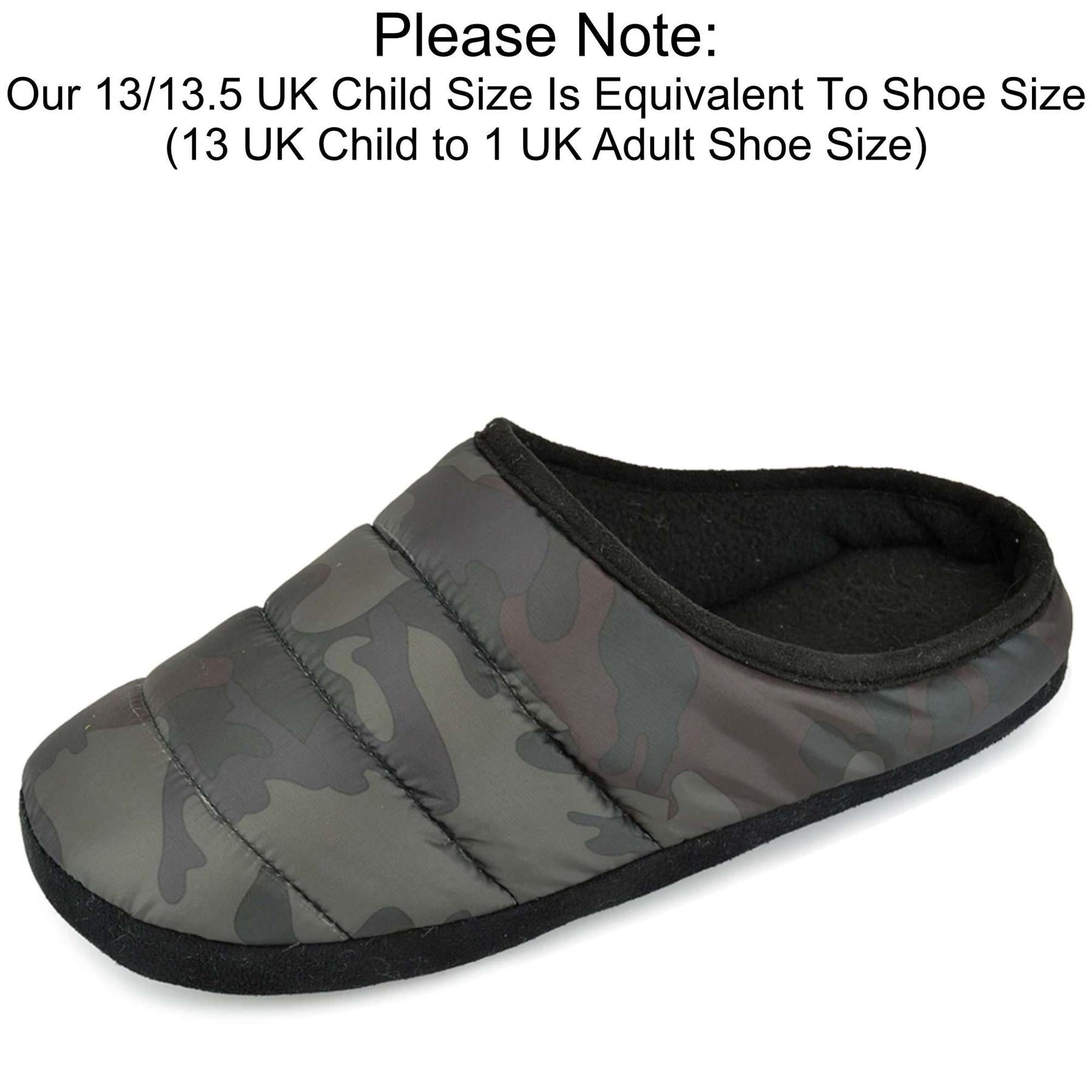 A2Z 4 Kids Girls Boys Camouflage Mule Slippers Quilted Puffa Slip-On House Shoes