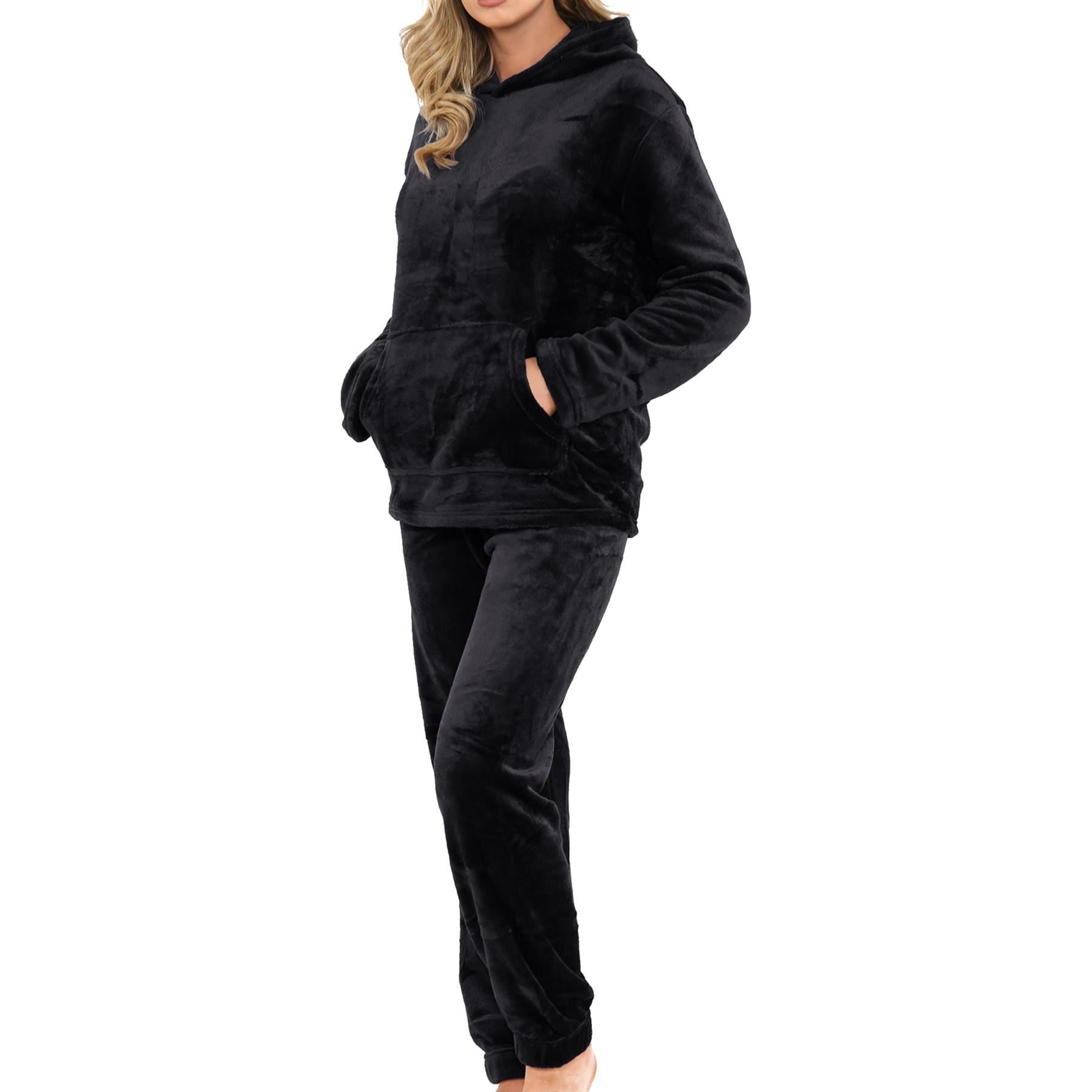 Ladies Pyjamas Soft Warm Fleece Adults Hooded Pyjamas 2 Piece Gift For Womens