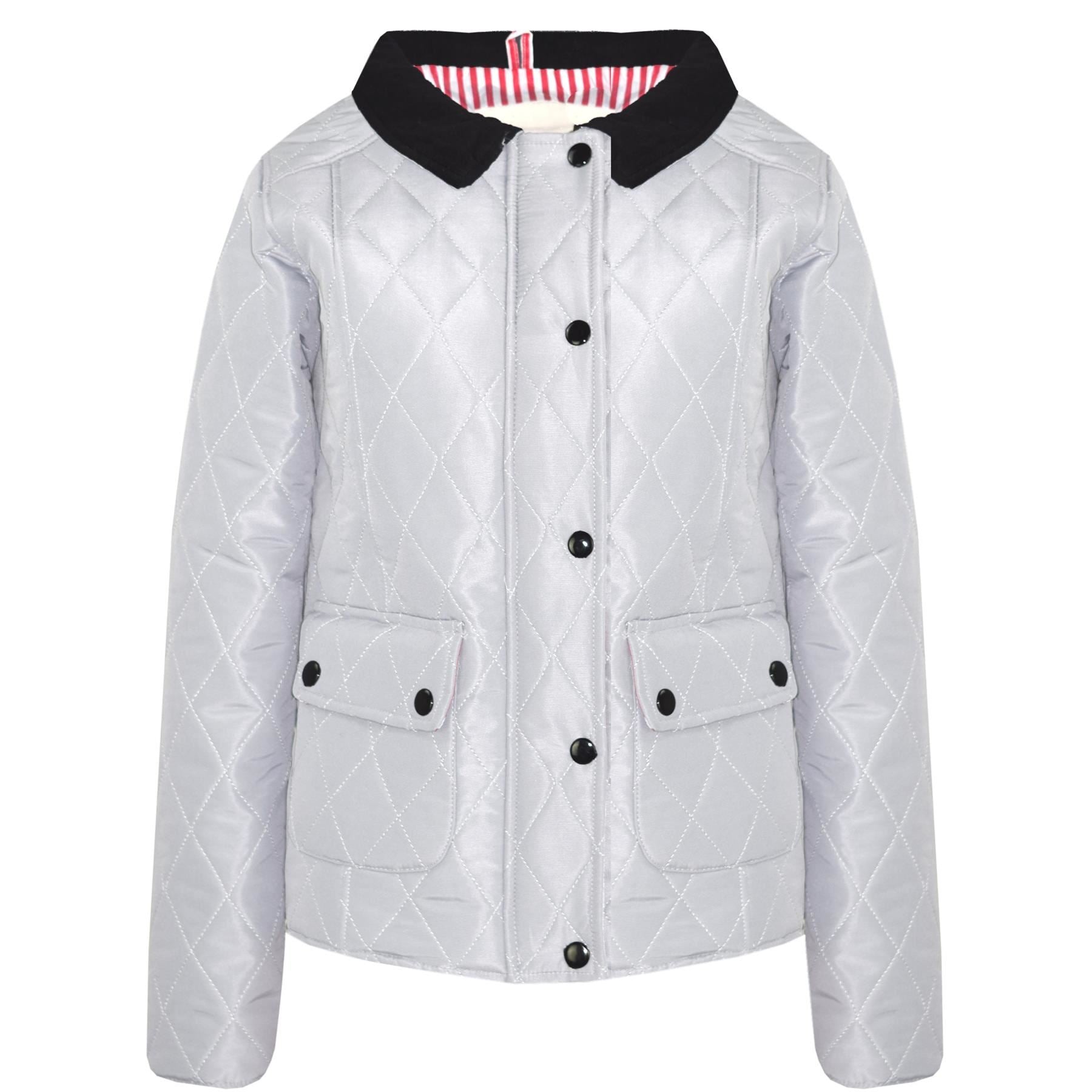 Kids Jacket Girls Quilted Padded Collar Buttoned Zipped Jacket Thick Coat 5-13 Y