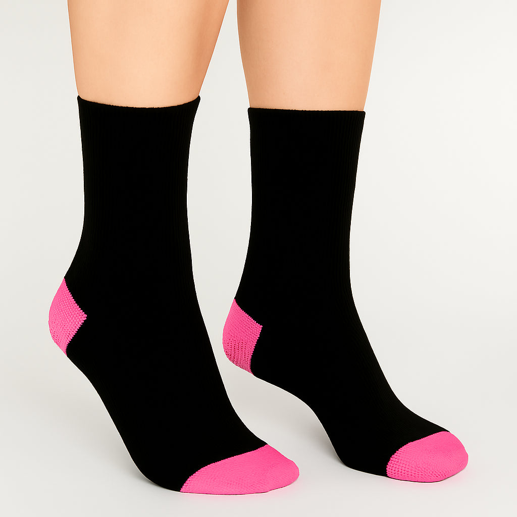 Kids Girls Socks Soft Cotton 5 Pack Contrast Heel Toe Everyday Kids Crew Socks