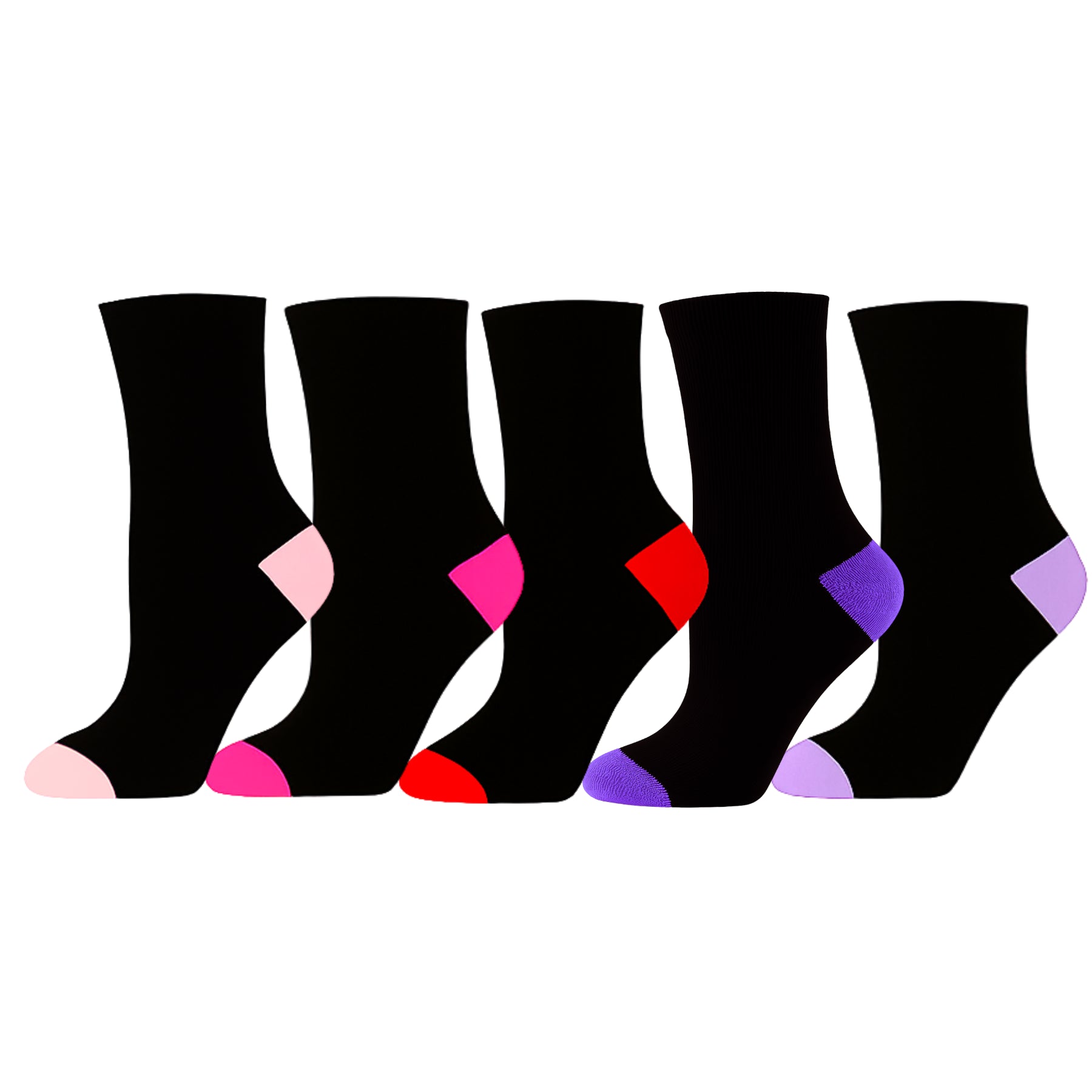 Kids Girls Socks Soft Cotton 5 Pack Contrast Heel Toe Everyday Kids Crew Socks
