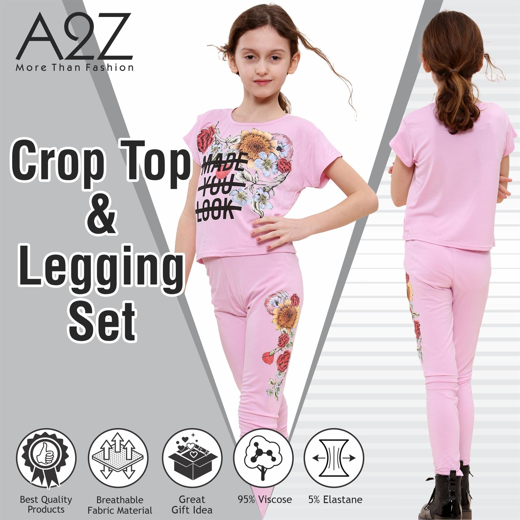 Kids Girls Made You Look Print T Shirt Top & Legging Set