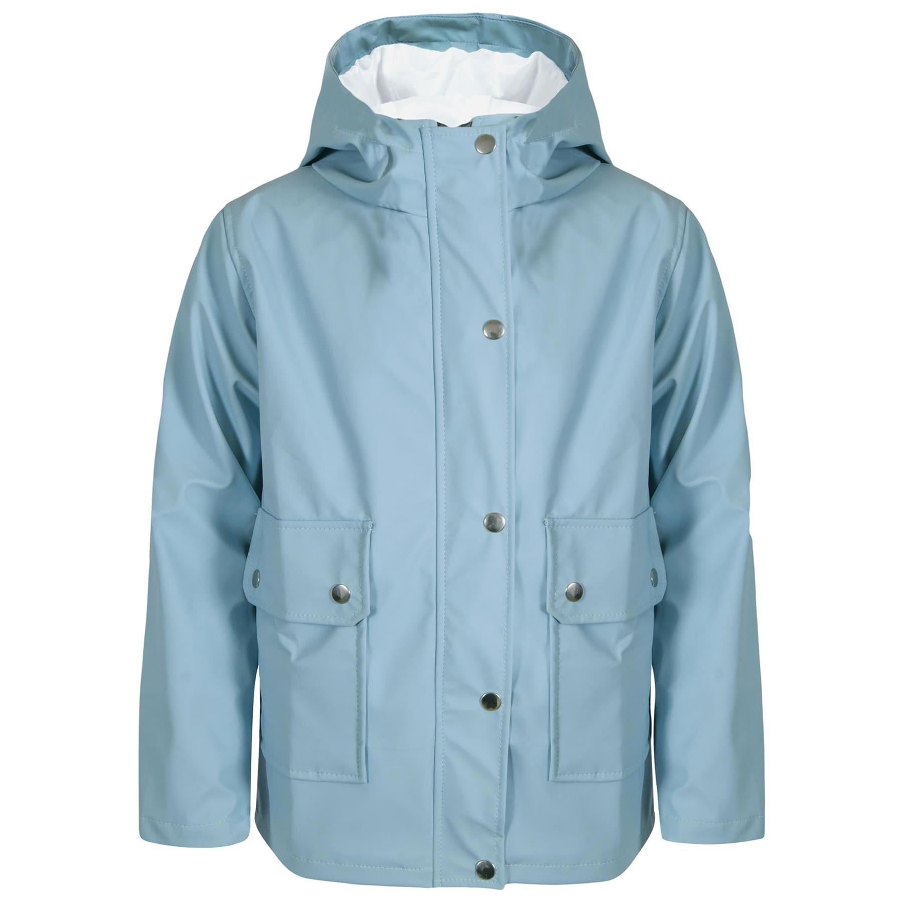 PU Raincoat Jacket Windbreaker Dusty Blue Waterproof Parka Hooded Girls Boys