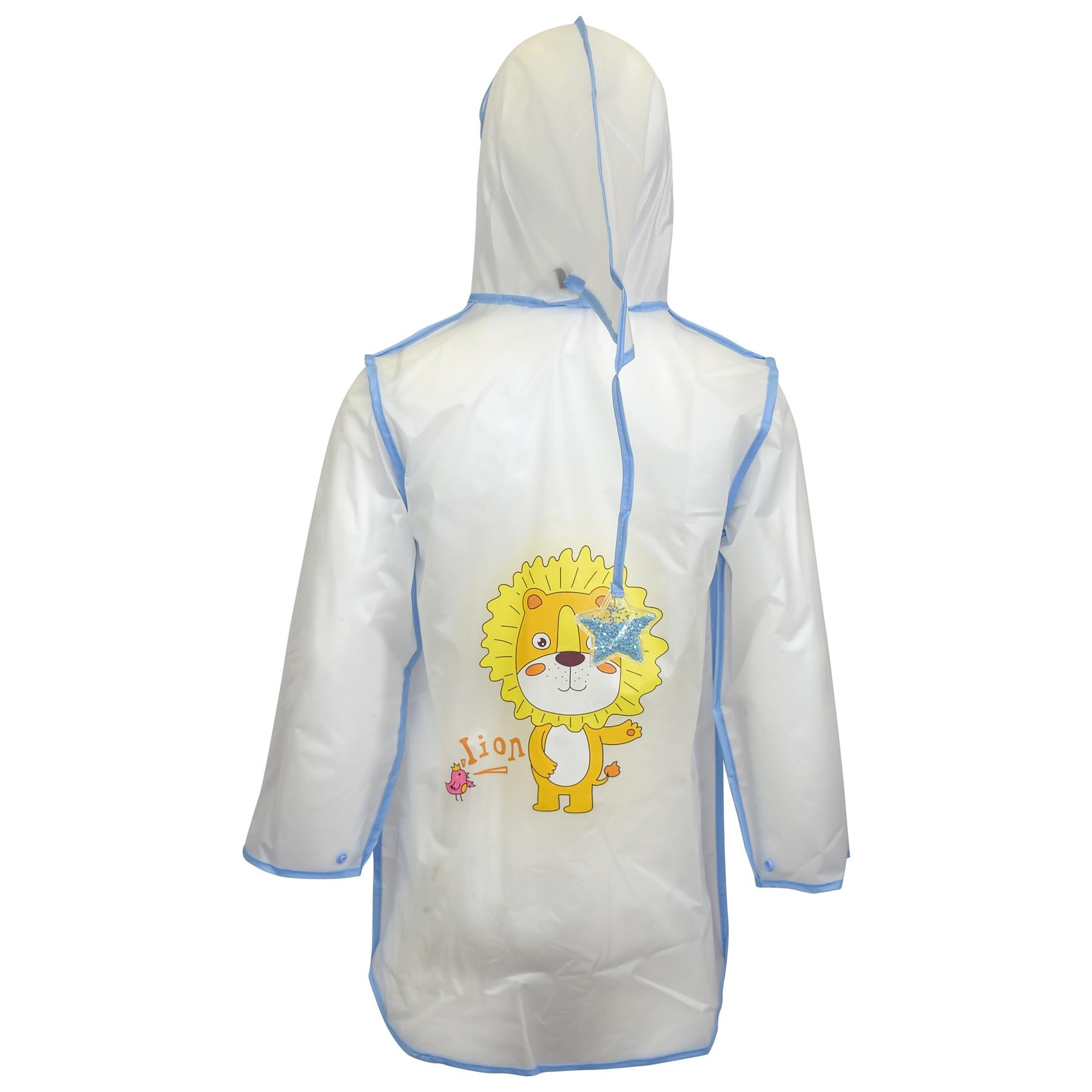 Kids Girls Boys Raincoat EVA Blue Transparent Rainwear Hooded Outdoor Rain Coat