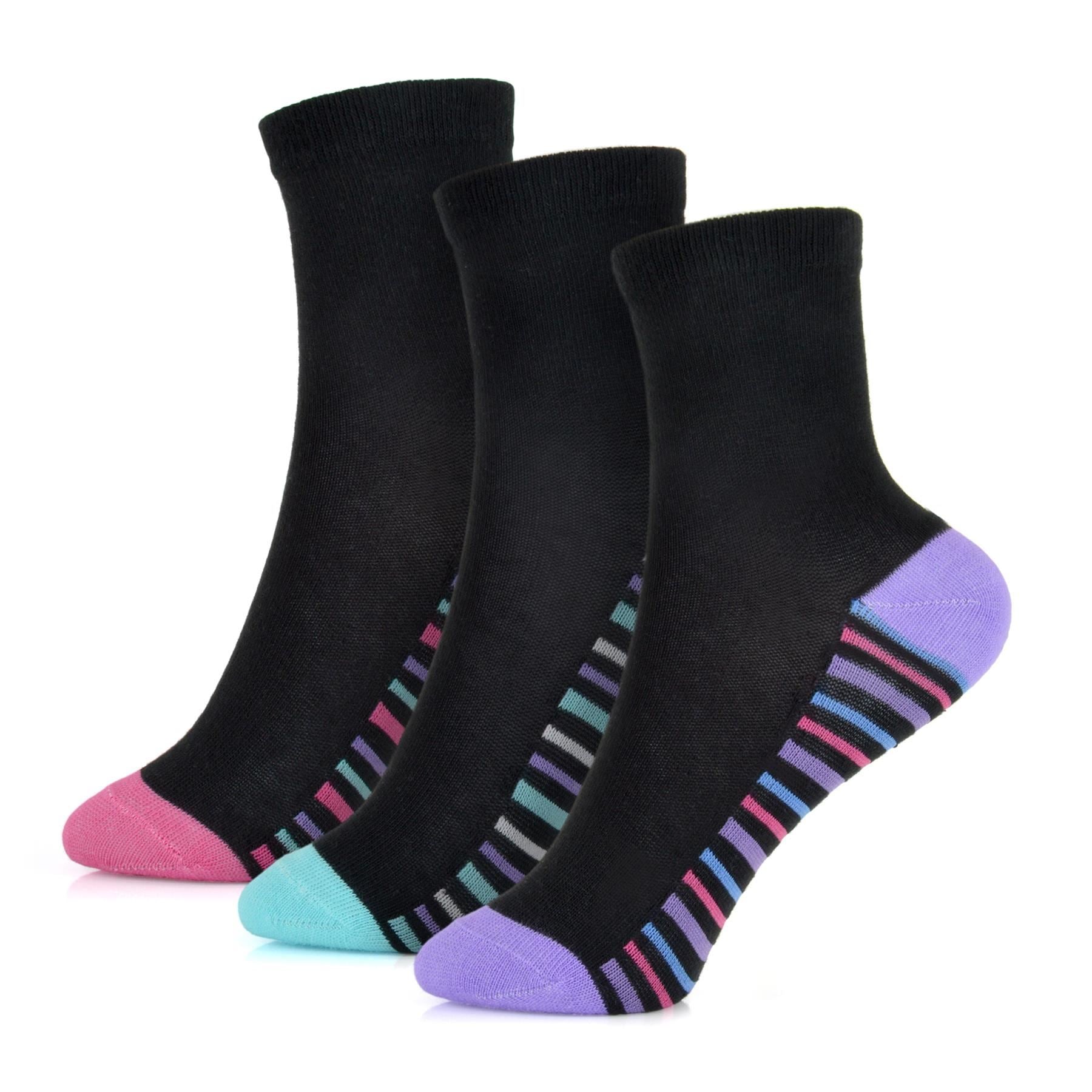 Kids Girls Stripe Heel & Toe Socks Black Striped Socks Pack of 3 Kids Footwear
