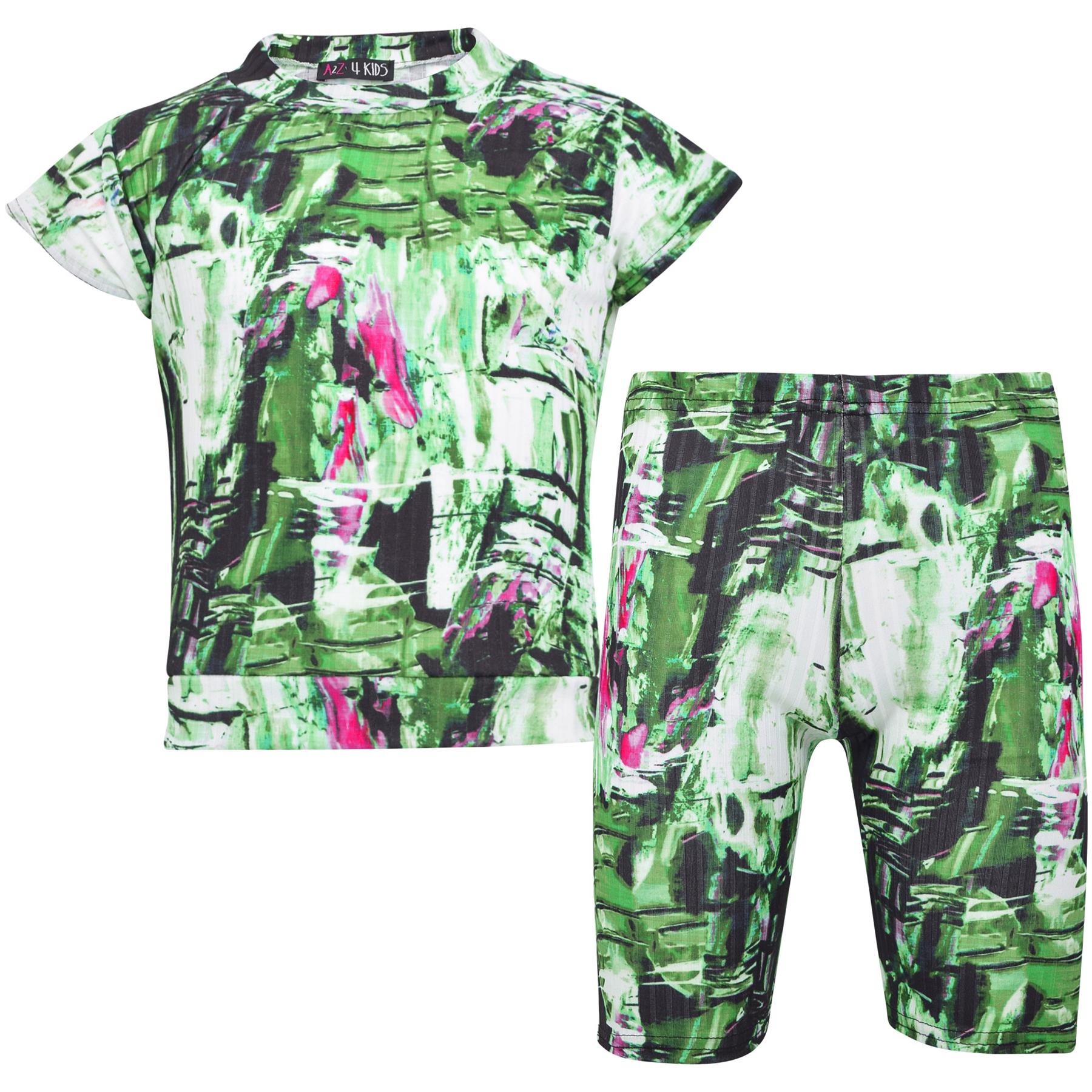 Girls Top Kids Short Sleeves Crop Top Tie Dye Print T Shirt Top & Shorts Set