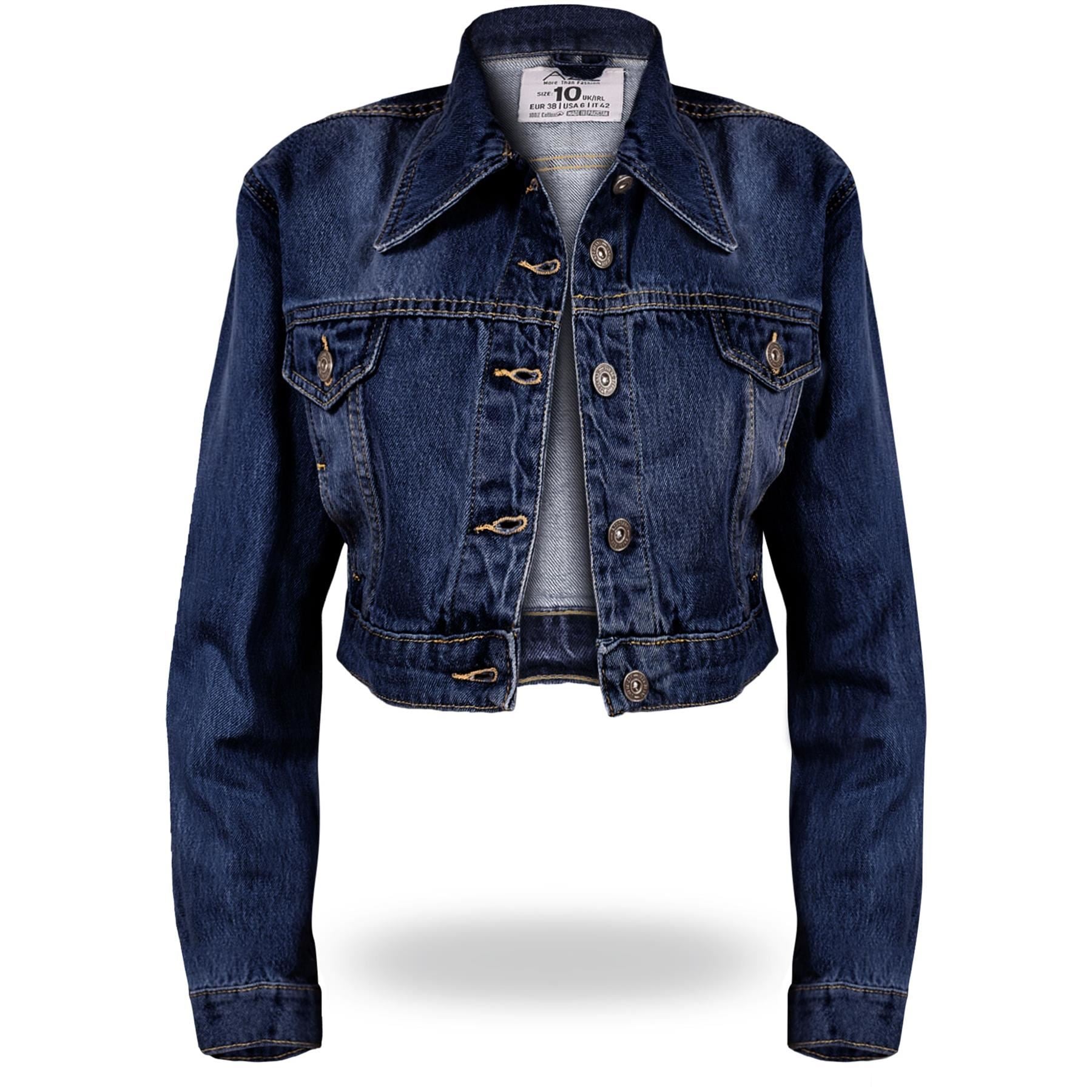 Ladies Cropped Denim Jacket Dark Blue Premium Cotton Vintage Fashion Jeans