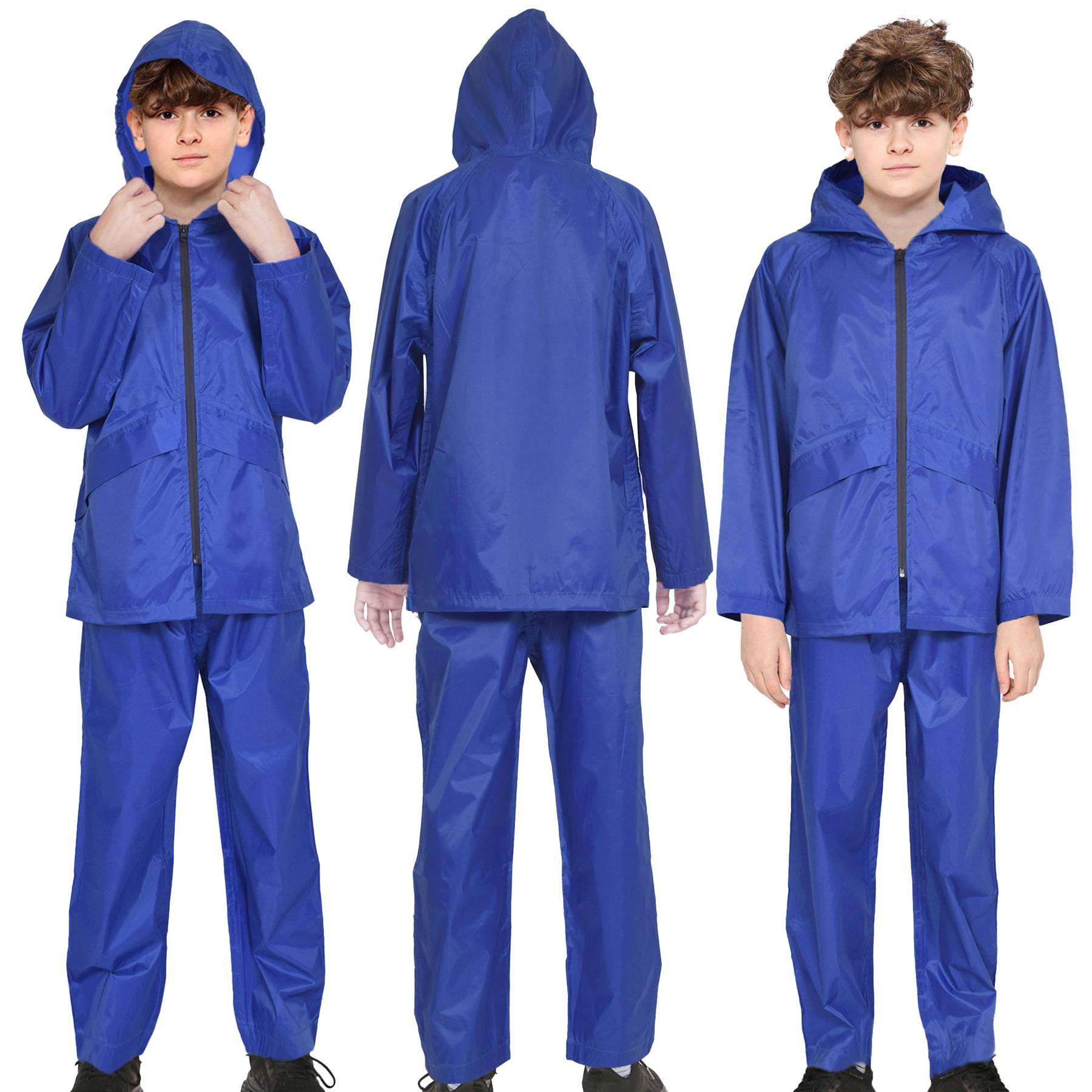 A2Z 4 Kids Girls Boys Rain Suit Lightweight Waterproof Jacket Trouser Hooded Set