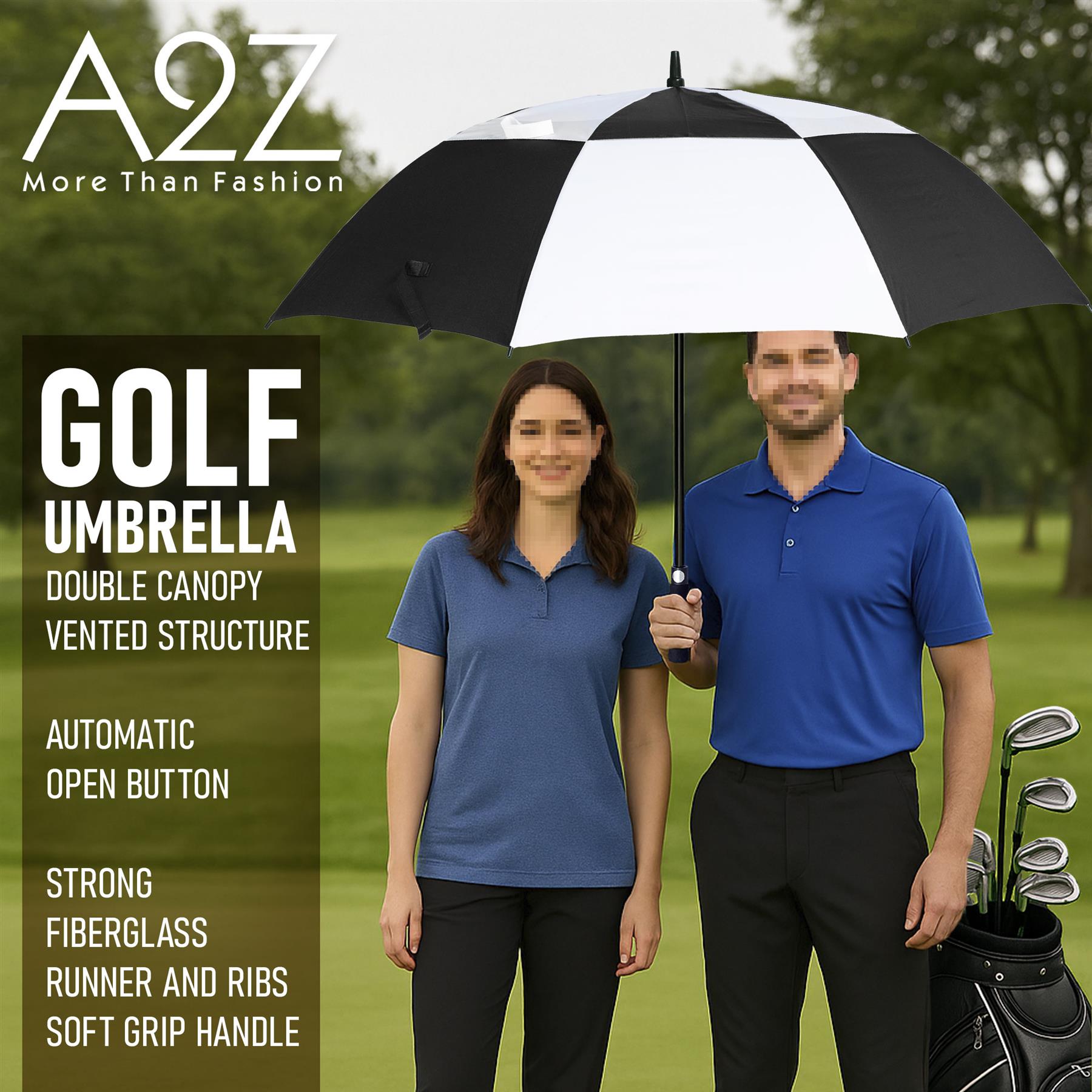 A2Z Golf Umbrella Auto Open Wind Rain Resitant 152cm Double Canopy Vented Brolly