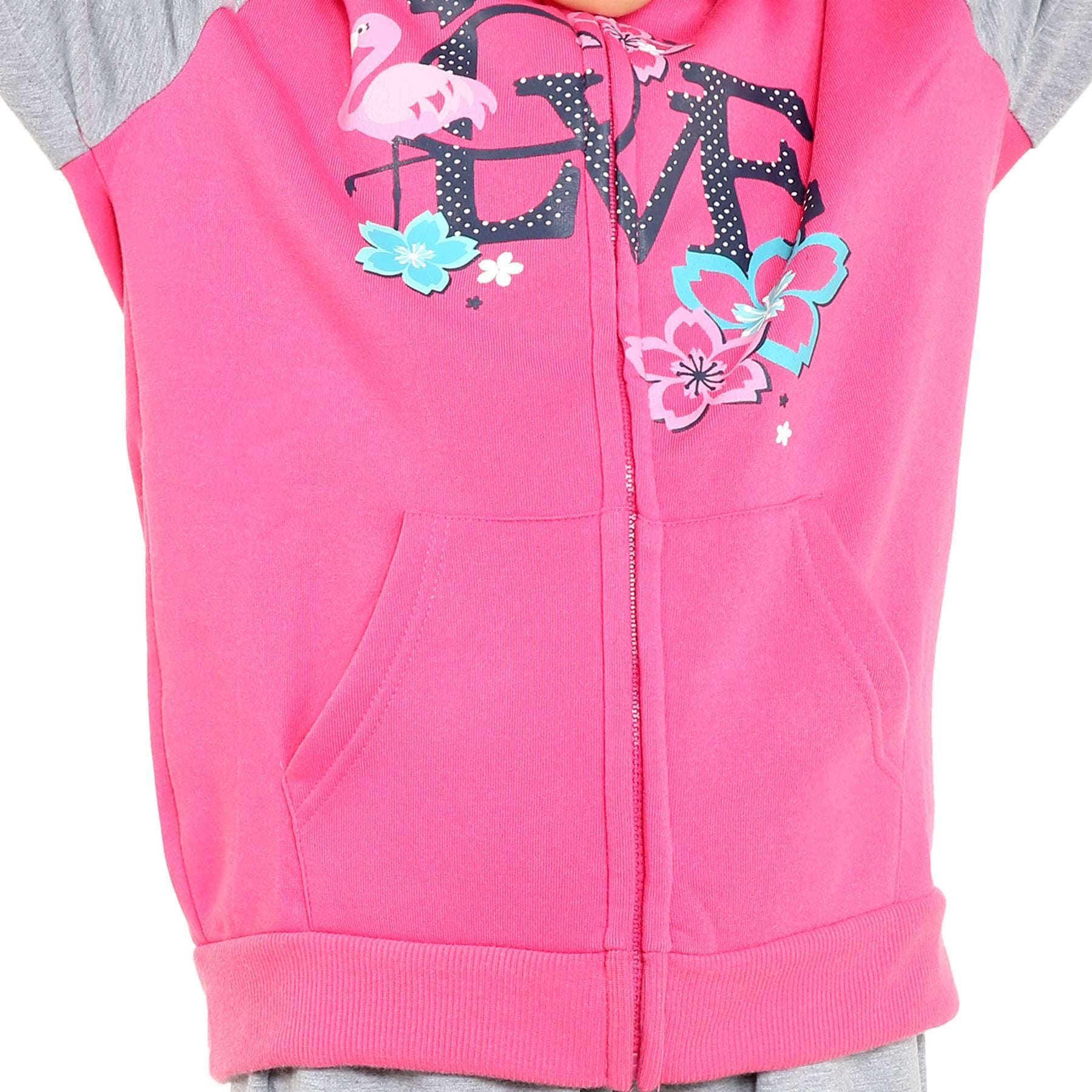 Kids Girls Tracksuit Hooded Zipper Bottom Jogging Suit Joggers 2 Piece Gift 5-13