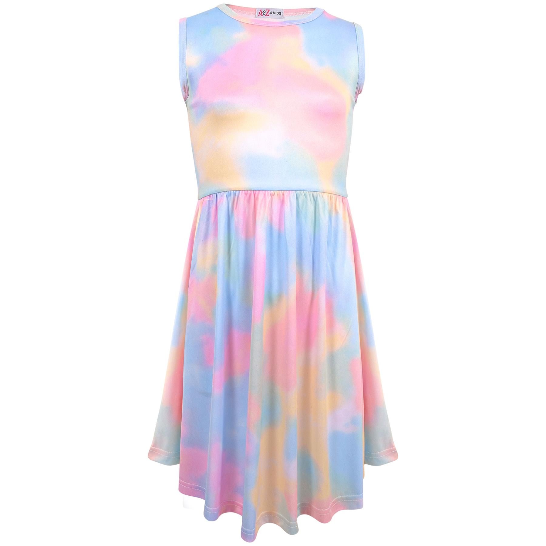 Girls Sleeveless Tie Dye Print Skater Dress