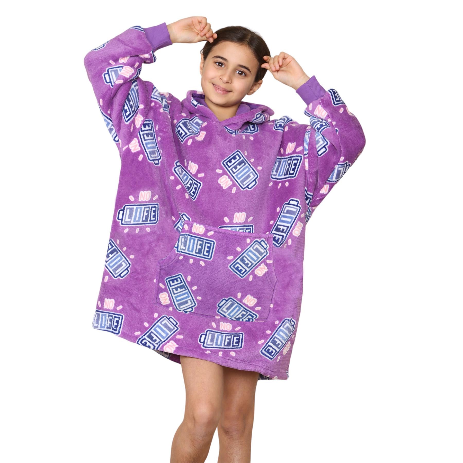 Girls Boys Oversized Hoodie Long Length Snuggle Blanket Super Soft Warm Fleece