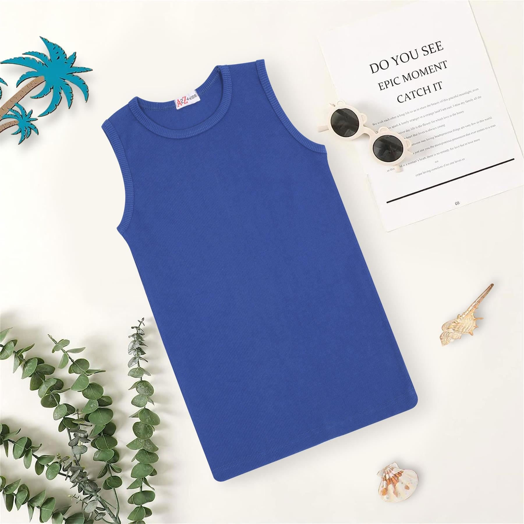 Kids Girls Ribbed Vest Top 100% Thick Cotton Fashion Tank Tops T Shirt 2-13 Year