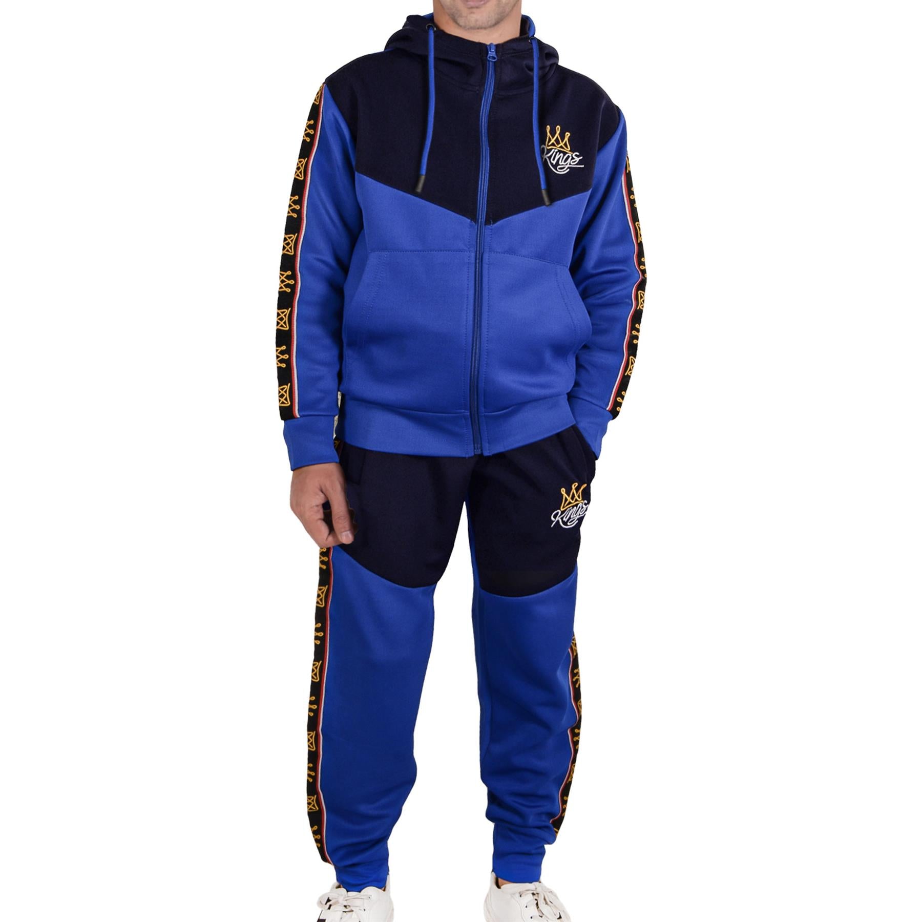 Mens Tracksuit Hooded Kings Crown Embroidered Jogging Suit Joggers Set For Adult