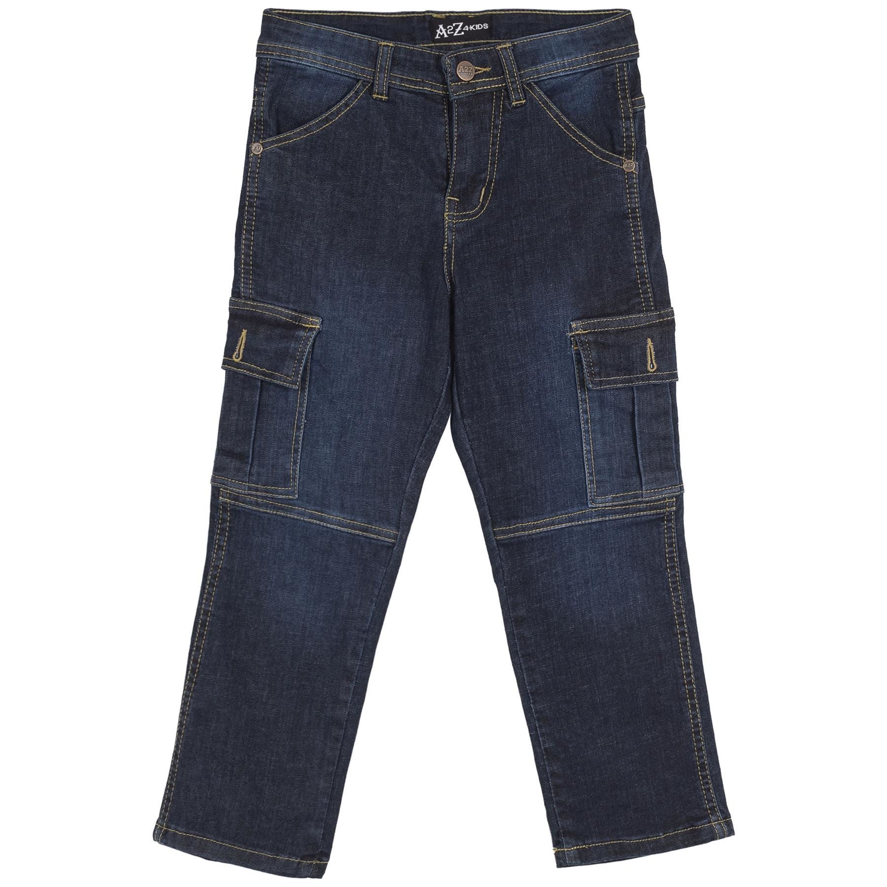 Kids Boys Cargo Denim Pant Dark Blue 6 Pocket Denim Jeans Stretchy Comfort Pant