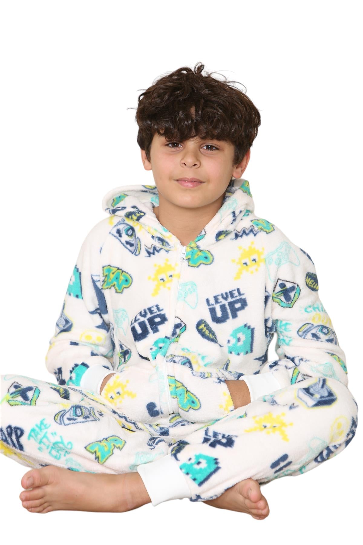 Kids Fleece A2Z Onesie One Piece Pyjamas Level Up Print Sleepsuit For Boys Girls